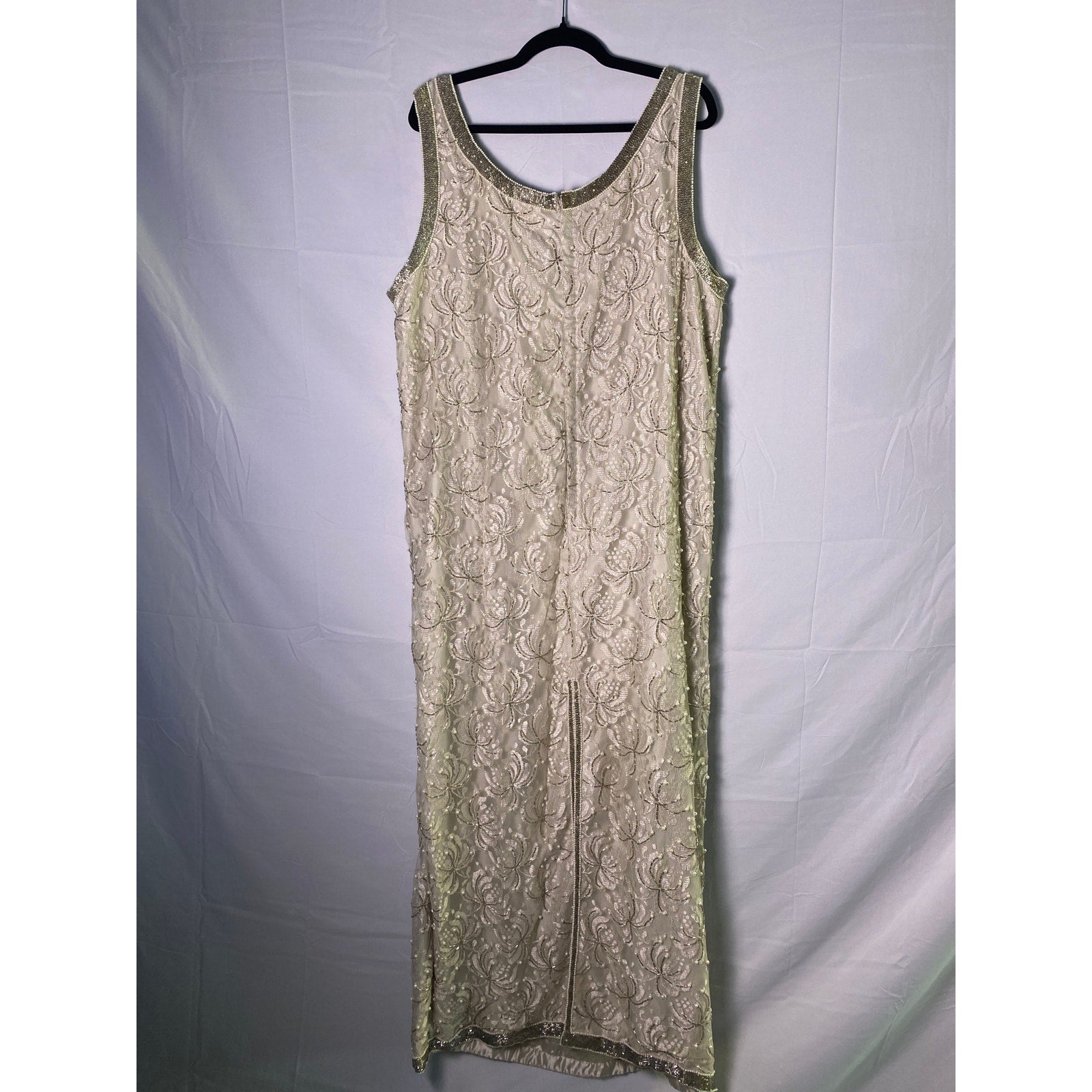Vintage Scala Sheer Beaded Champagne Midi Sleeveless Dress Women's Plus Size 1X
