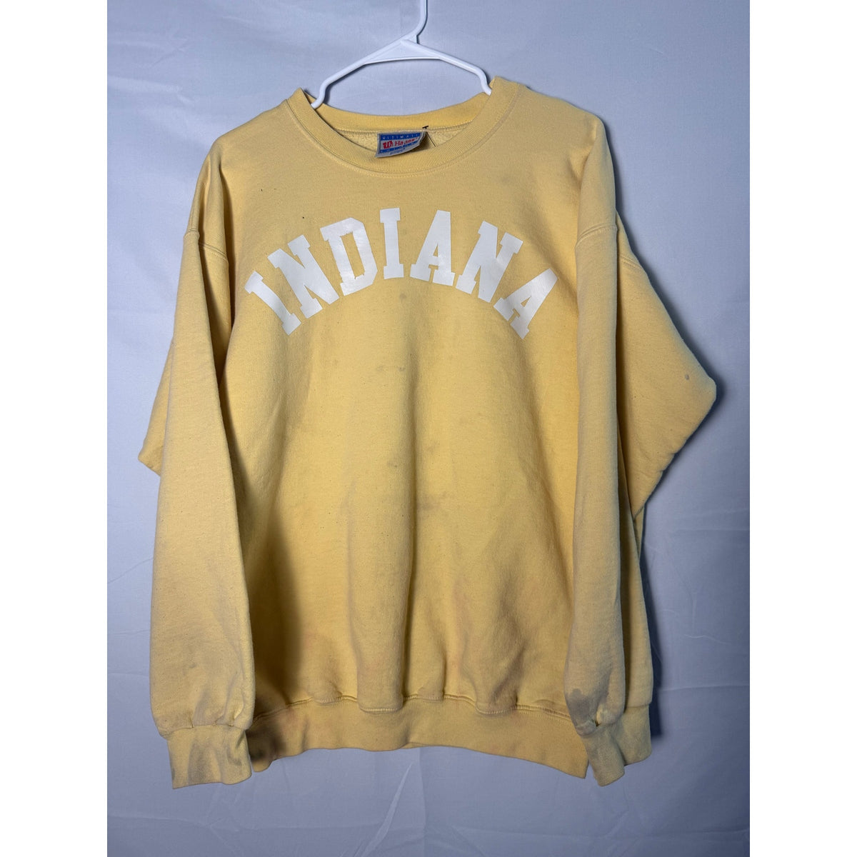 Hanes Indiana Arch Print Yellow Crewneck Pullover Sweater Women's Medium