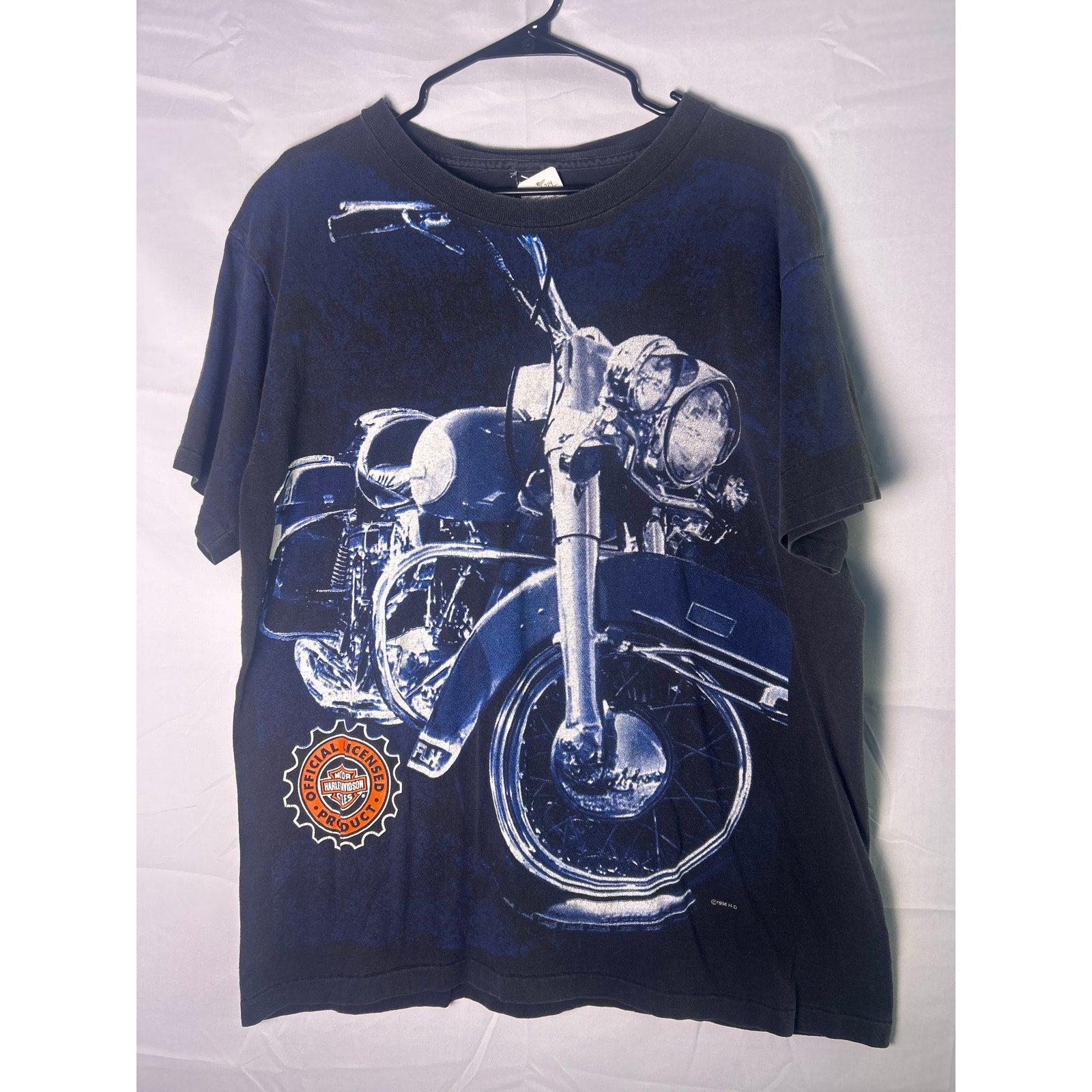 Vintage 1996 Harley Davidson Front AOP Shirt Single Stitch Black Size Large