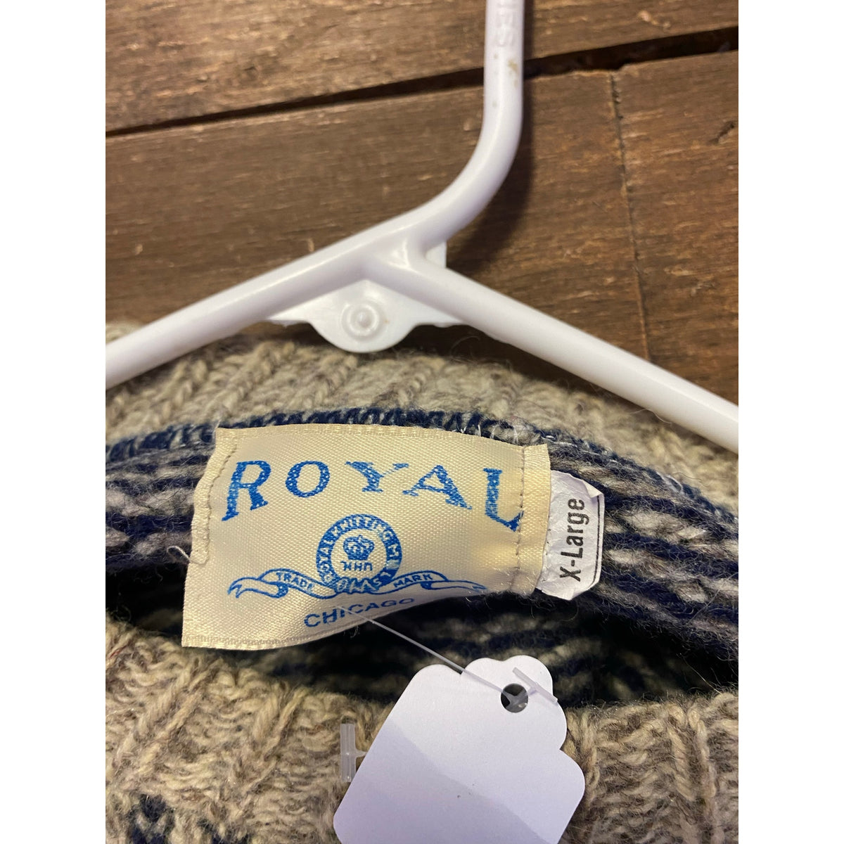 ROYAL Blue Beige Wool Blend Rib Knit Crewneck Sweater Men's Size XL Pullover