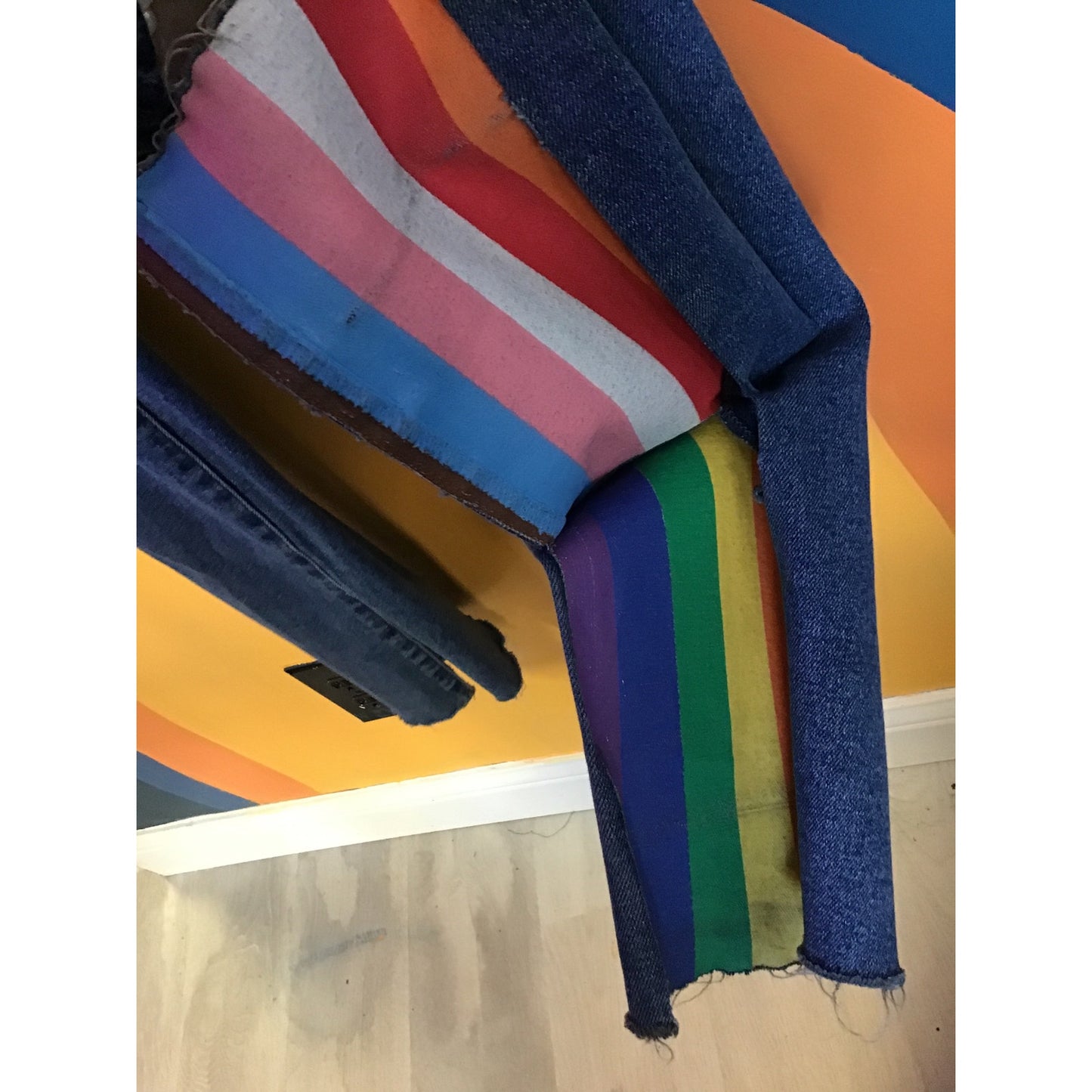 Akira Painted Pride Flag Flare Jeans Blue Denim Distressed Women's Size 5 (26W)
