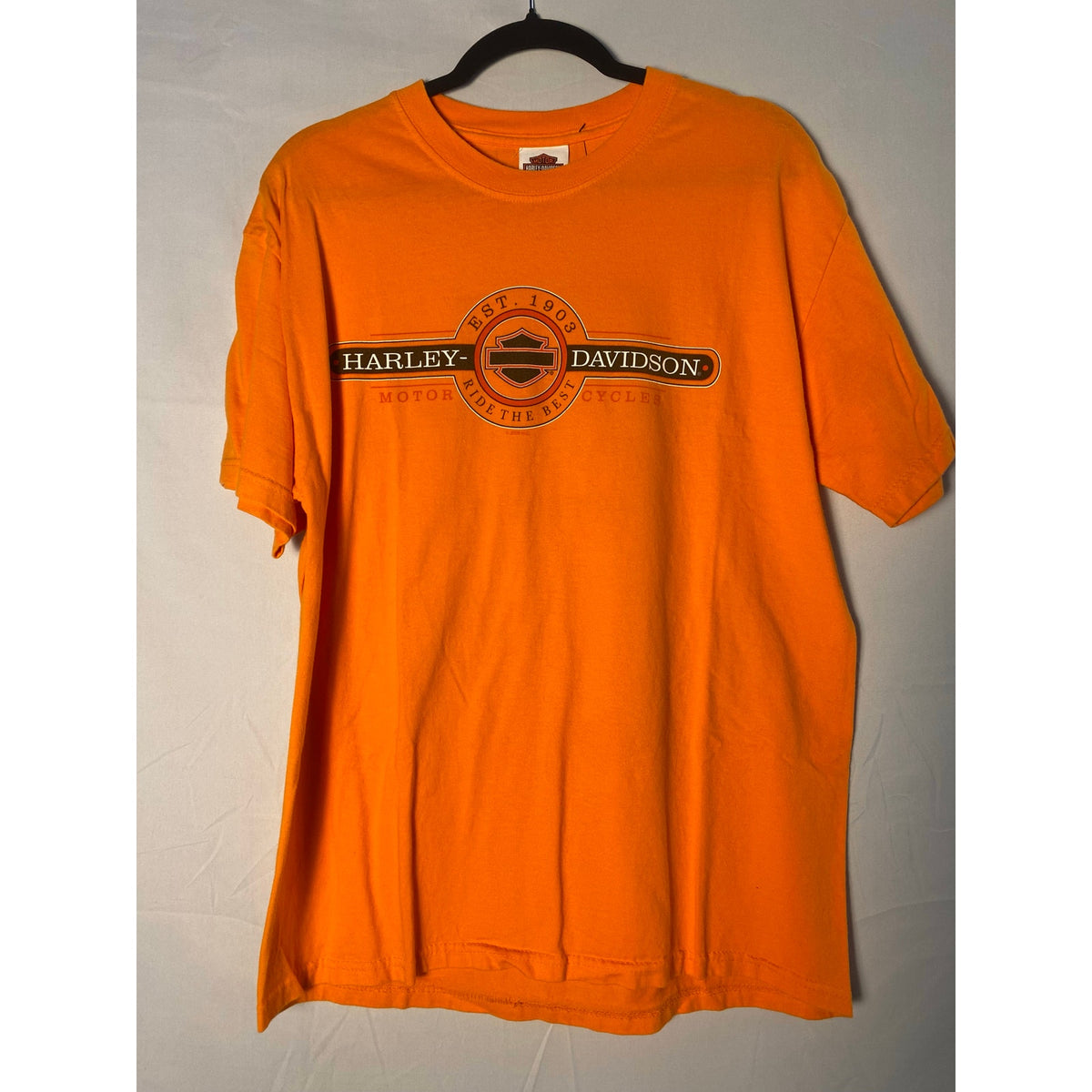 Harley Davidson Since 1903 IndyWest Plainfield, IN Graphic Orange Shirt Large