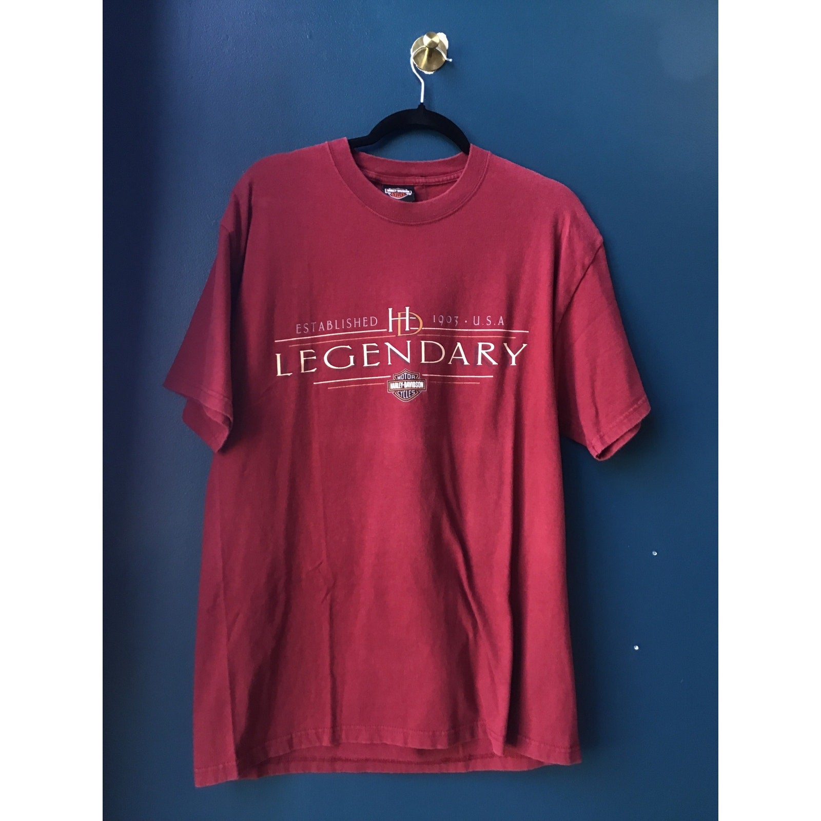 Harley Davidson LEGENDARY EAGLE Lafayette, IN Red Crewneck Shirt Men's Large