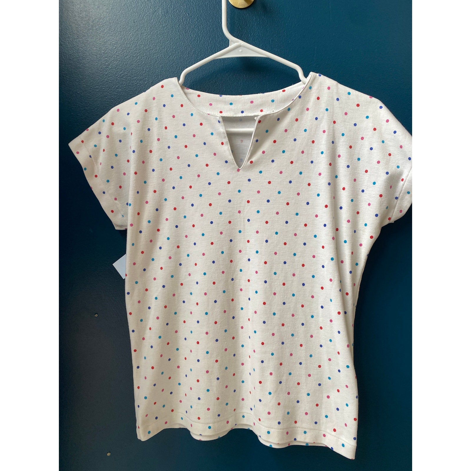 Vintage 80s Polka Dot Multicolor Dolman T-Shirt Short Sleeve Size Small