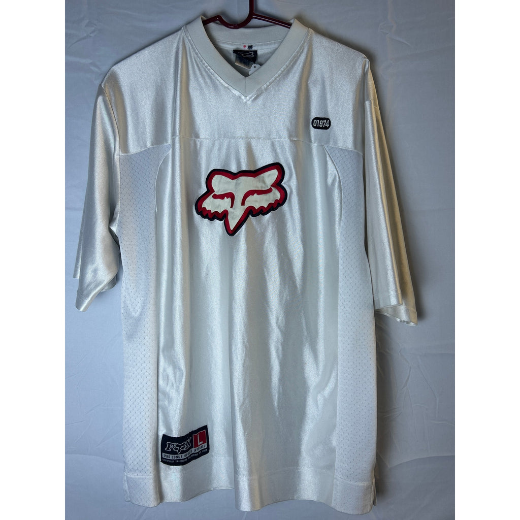 Fox Racing Sports White V-neck Jersey Shirt Men's Size Large