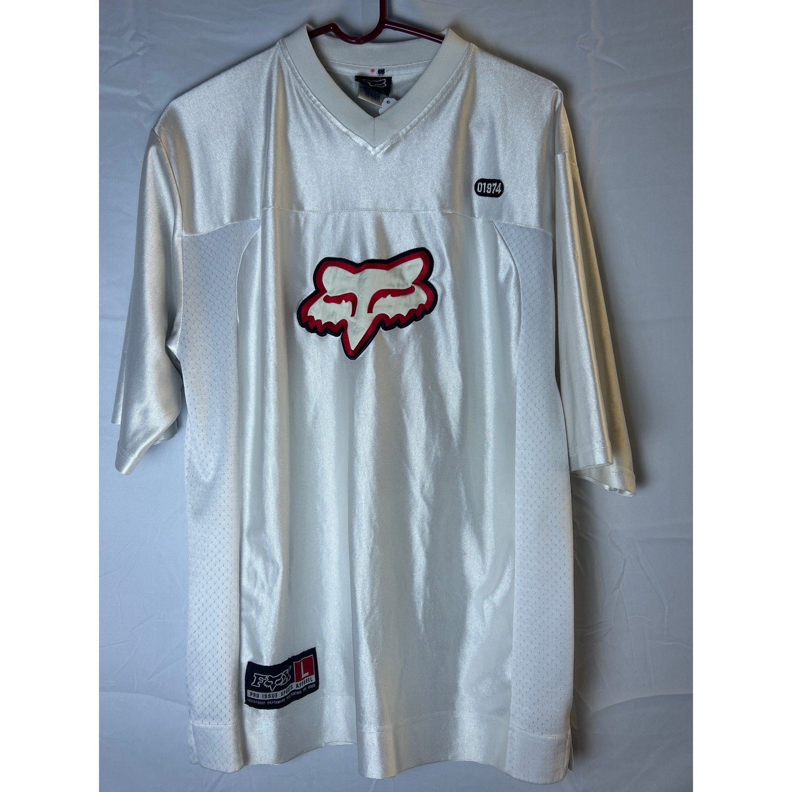 Fox Racing Sports White V-neck Jersey Shirt Men's Size Large