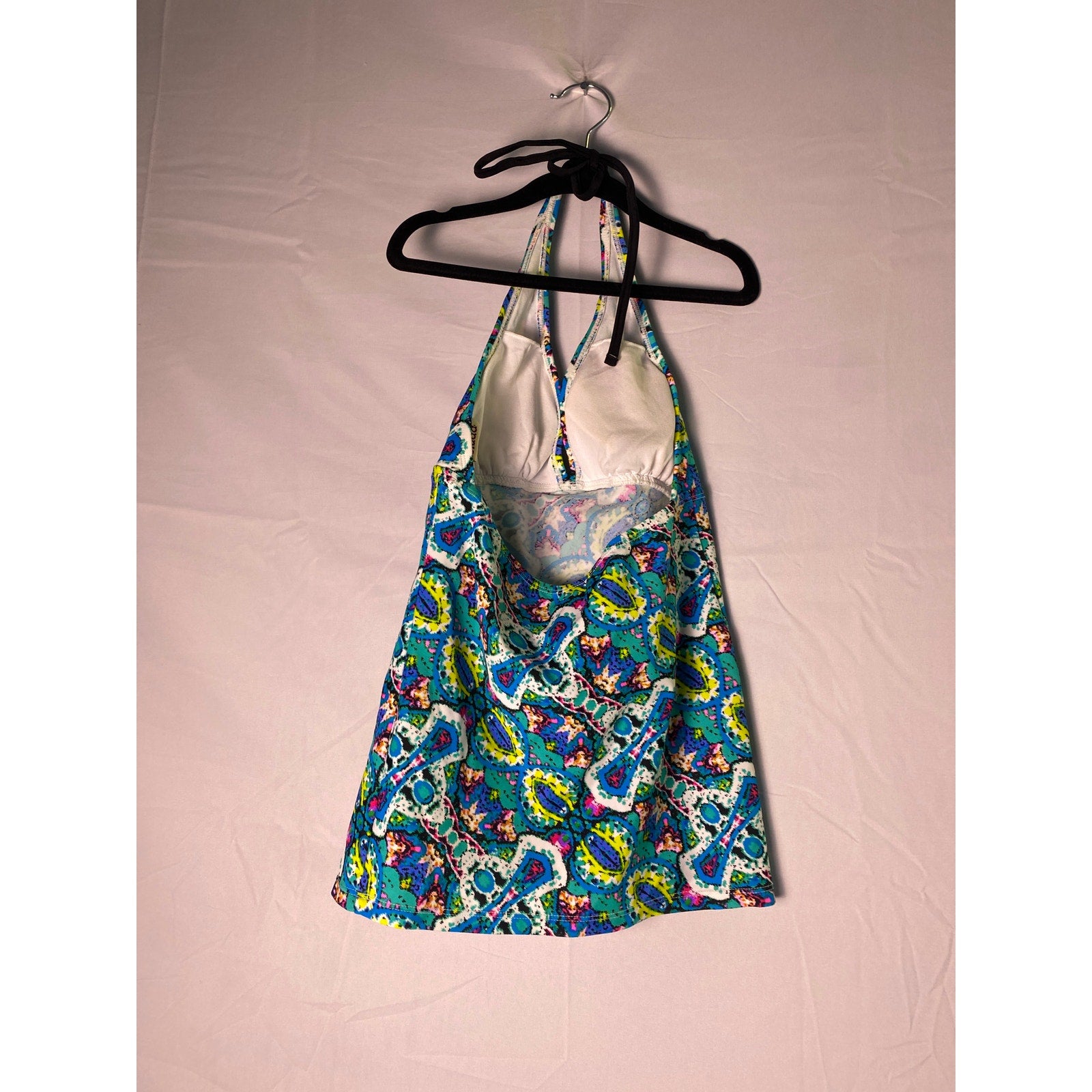 Mudd Halter Neck Blue Multi Embellished Tankini Top Women's Size Small