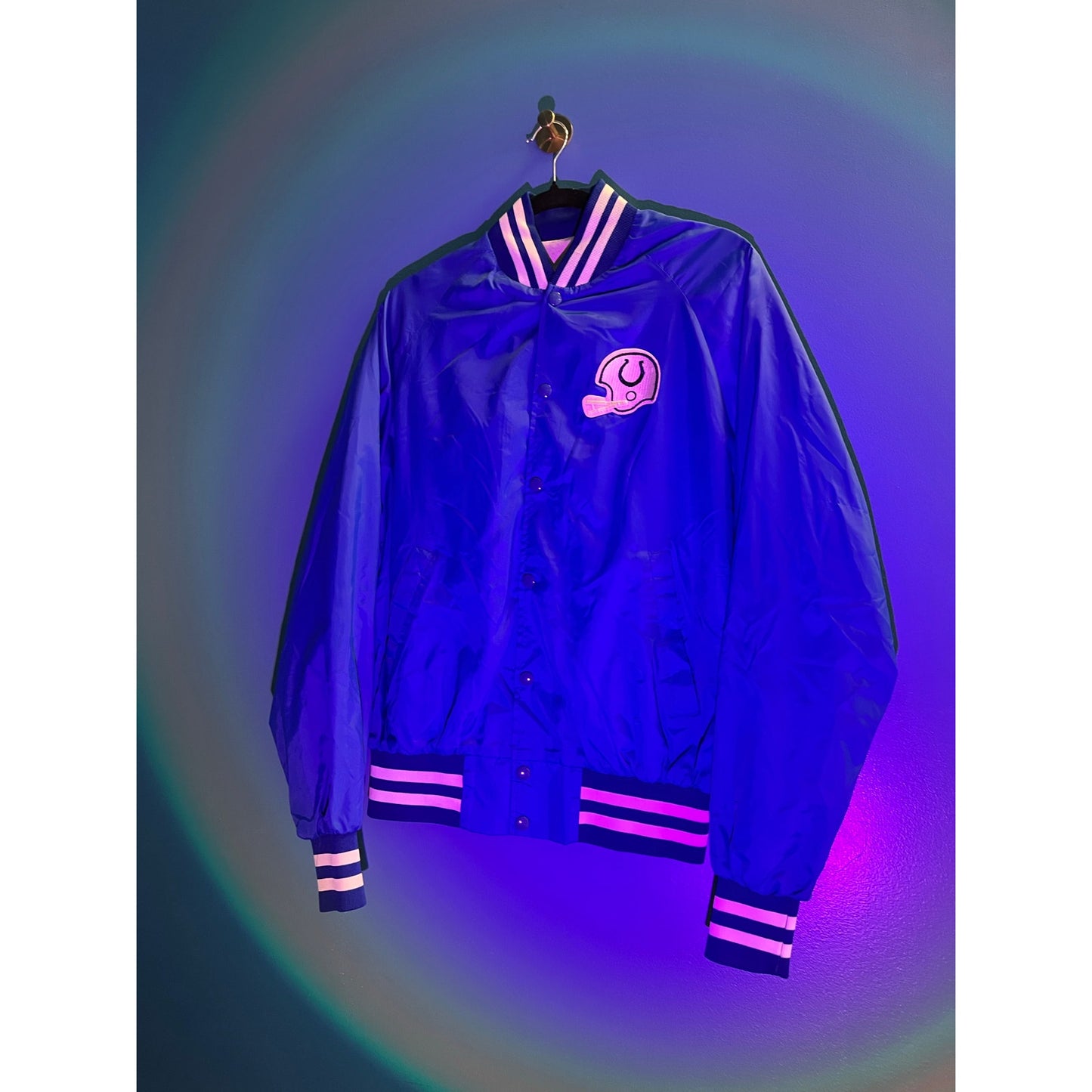 Active Generation Button Up Colts Satin Bomber Jacket Men's Size Large