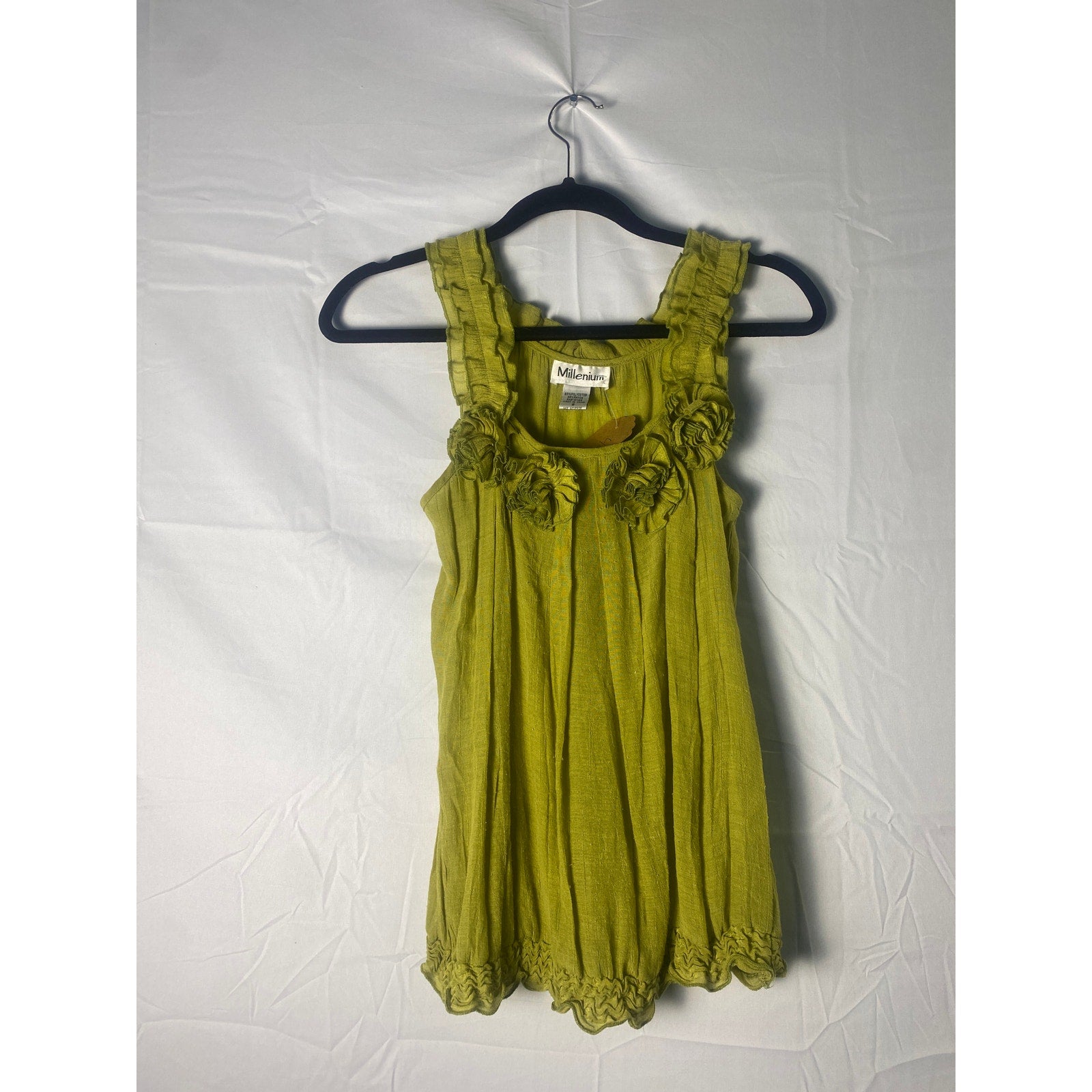 Y2K Millenium Green Rosette Ruffle Tank Top Women's Size Small