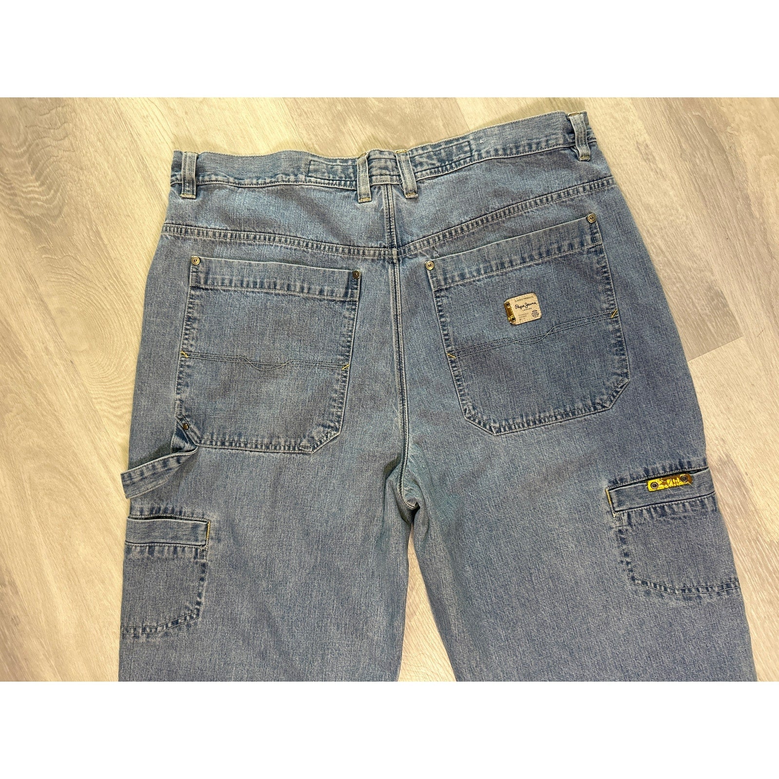 Pepe Jeans Blue Denim Medium Wash Carpenter Jeans Side Pockets Men's Size 40x33