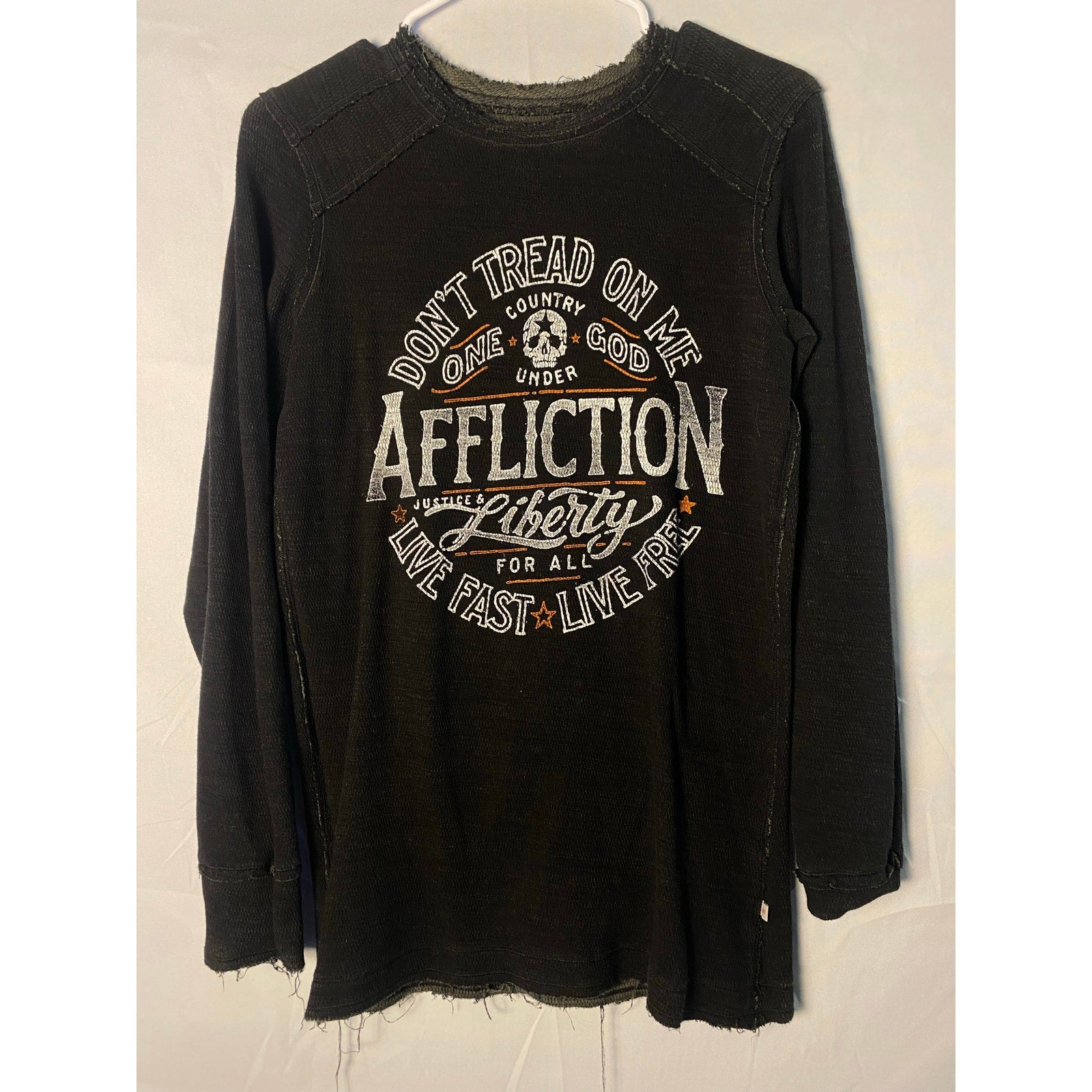 Affliction LIVE FAST Skull Thermal Long Sleeve Reversible Shirt Men's Medium