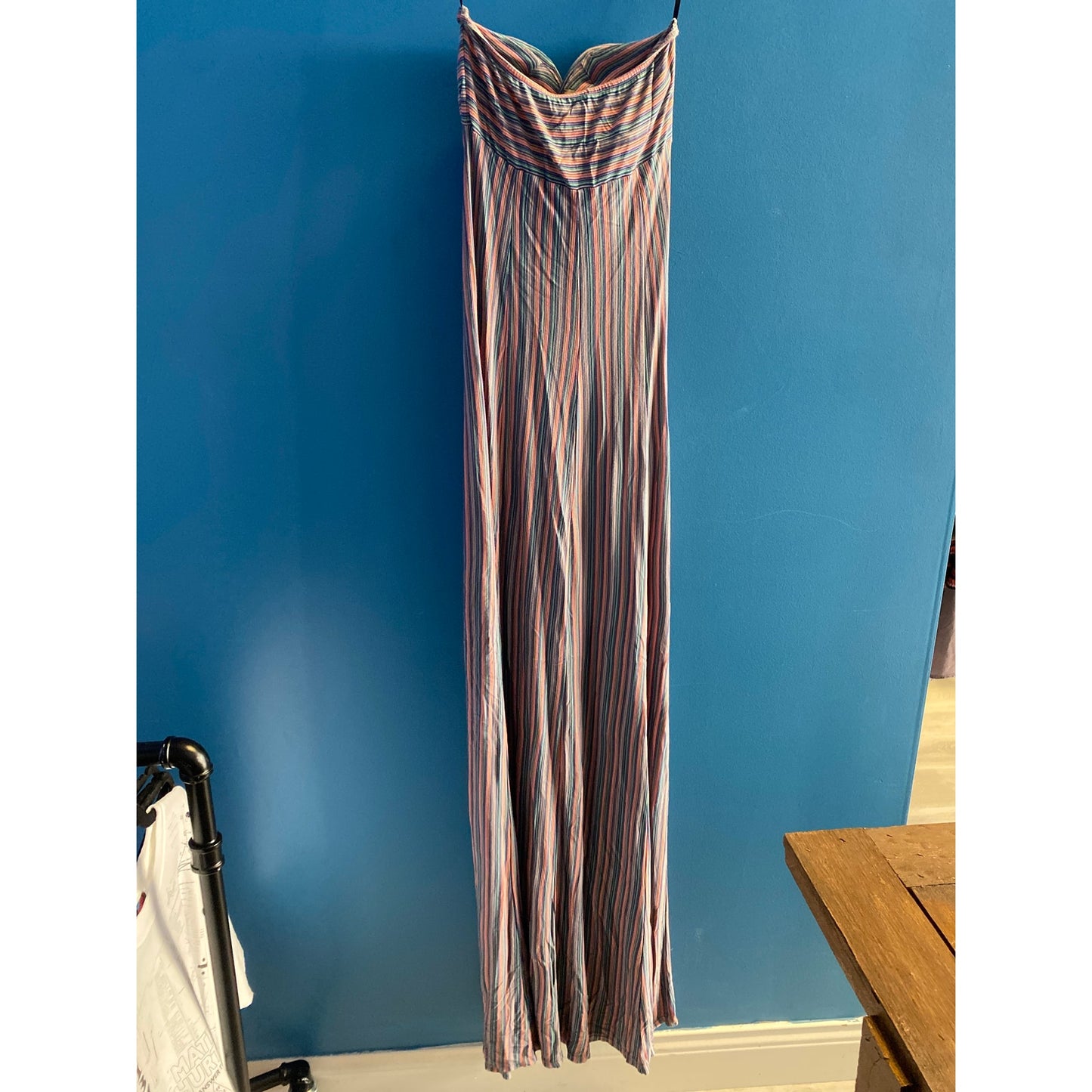 FELICITY & COCO Blue Pink Striped Halter Neck Maxi Dress Women's Size Small