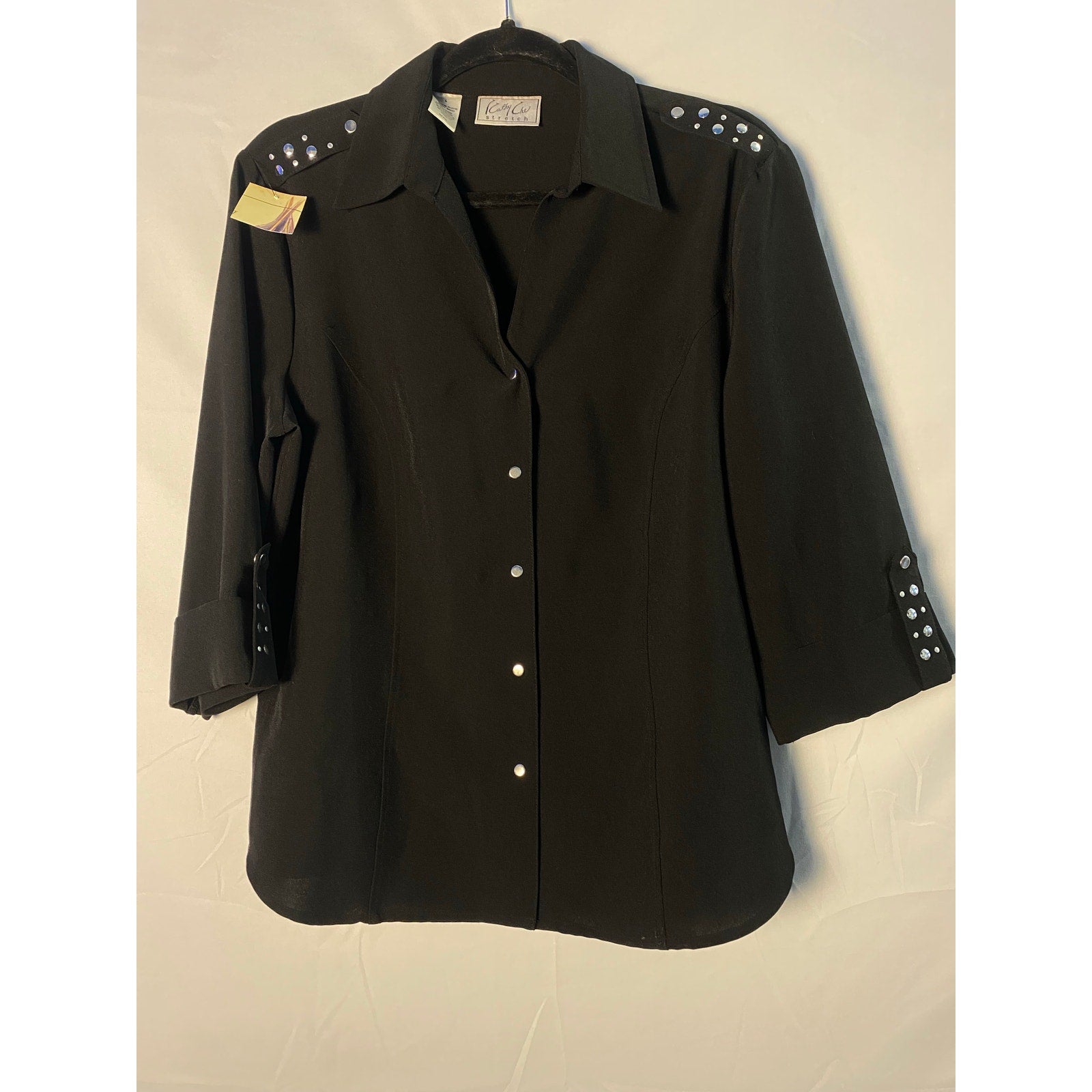 Vintage Kathy Che Blouse 3/4 Sleeve with Silver Eye Rivet Decorations Size Large