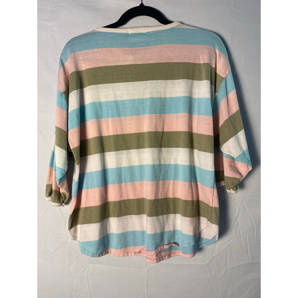 Vintage 80s 62 East Pastel Multicolor Striped Dolman Sleeve Henley Shirt Medium