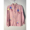 Vintage 70s Alfred Dunner Purple Blue Floral Polka Dot Poly Knit Blouse Medium
