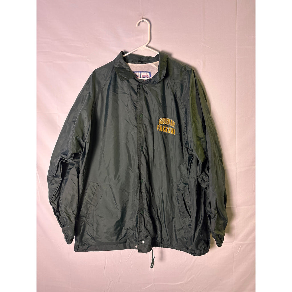 Vintage 90s Logo 7 Green Bay Packers Satin Jacket Button Snap Men's Size XL