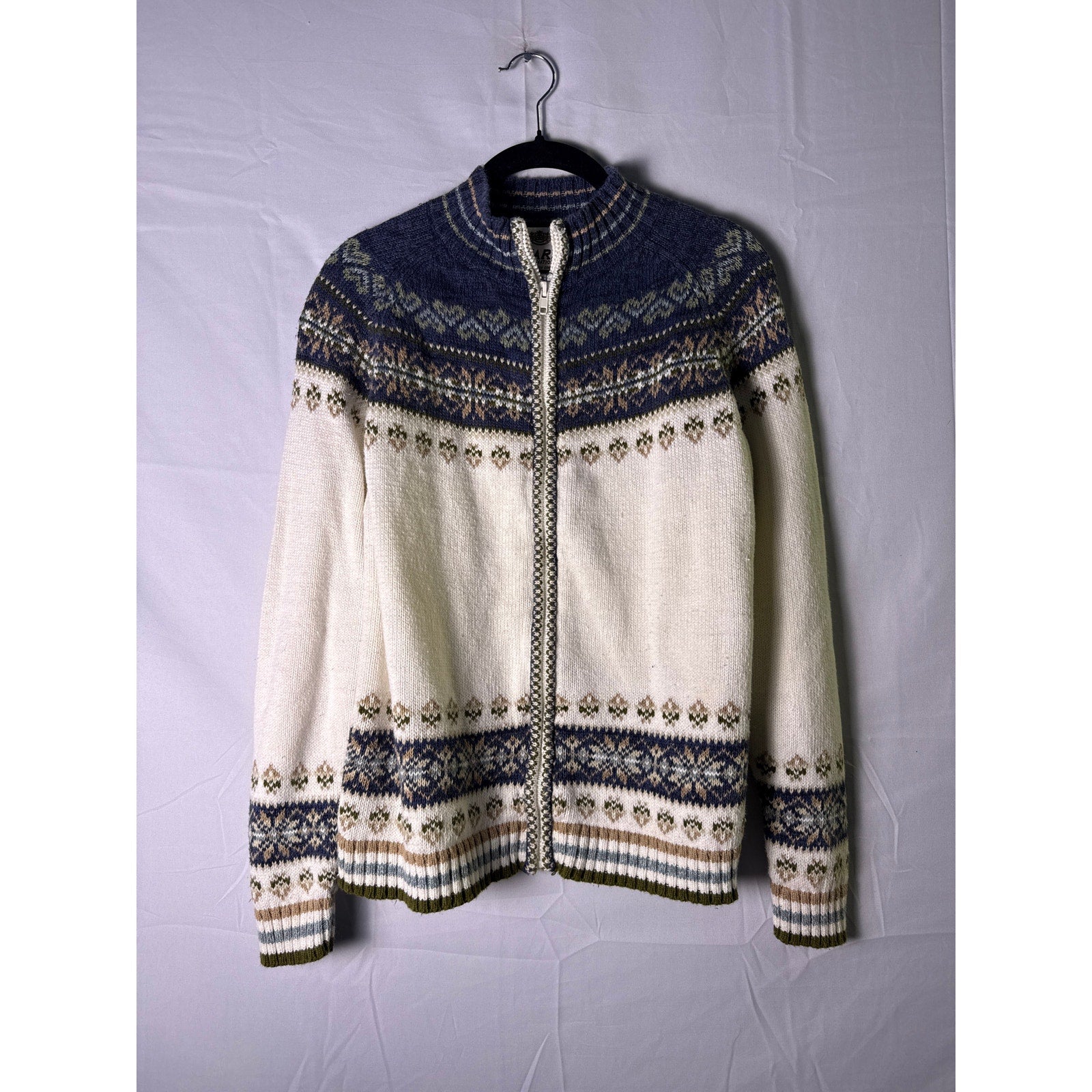 Vintage Tiara International Full Zip Cardigan Sweater Nordic Print Women's Small
