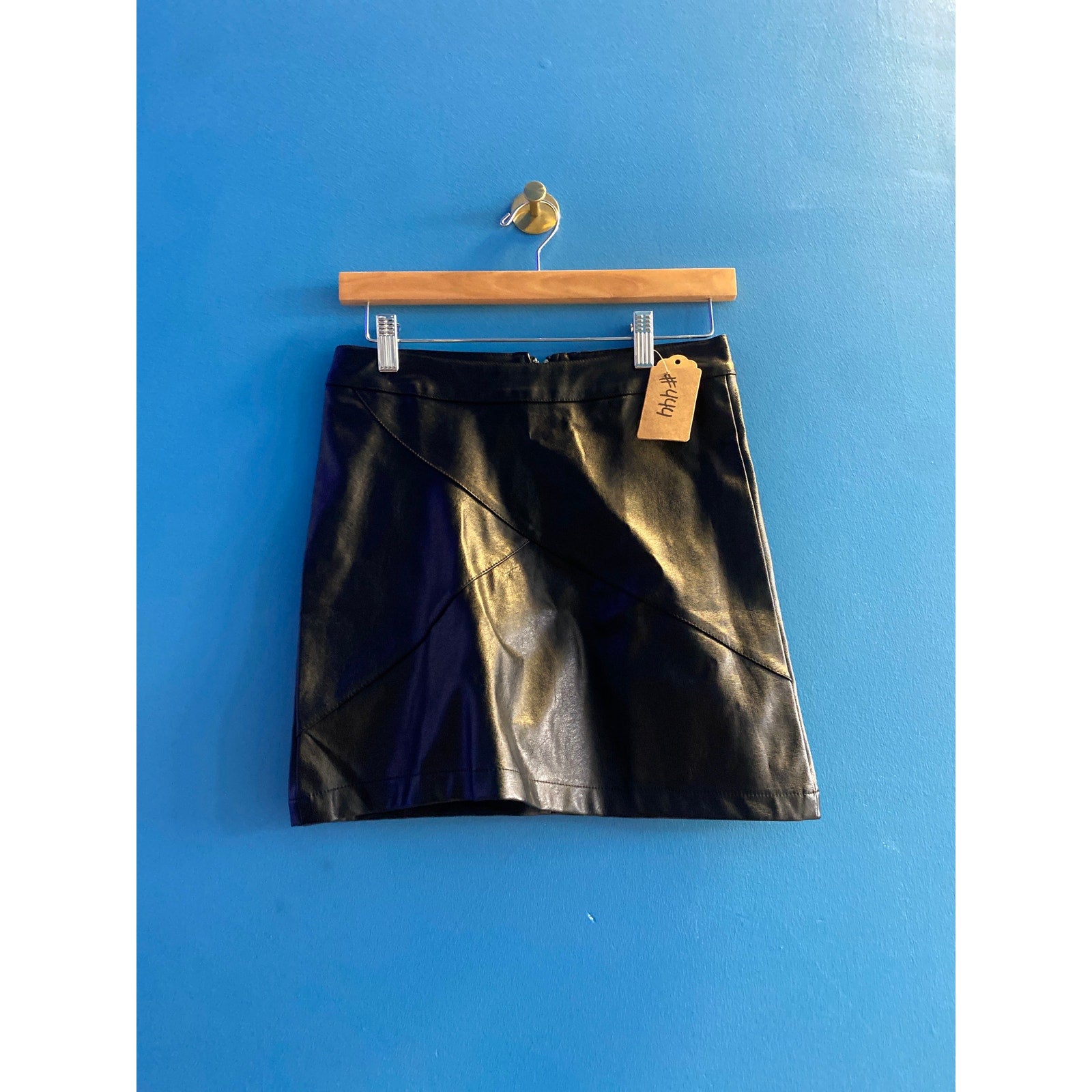 Guanny Modern Black Faux Leather Skirt Back Zip Up Women's Size Small