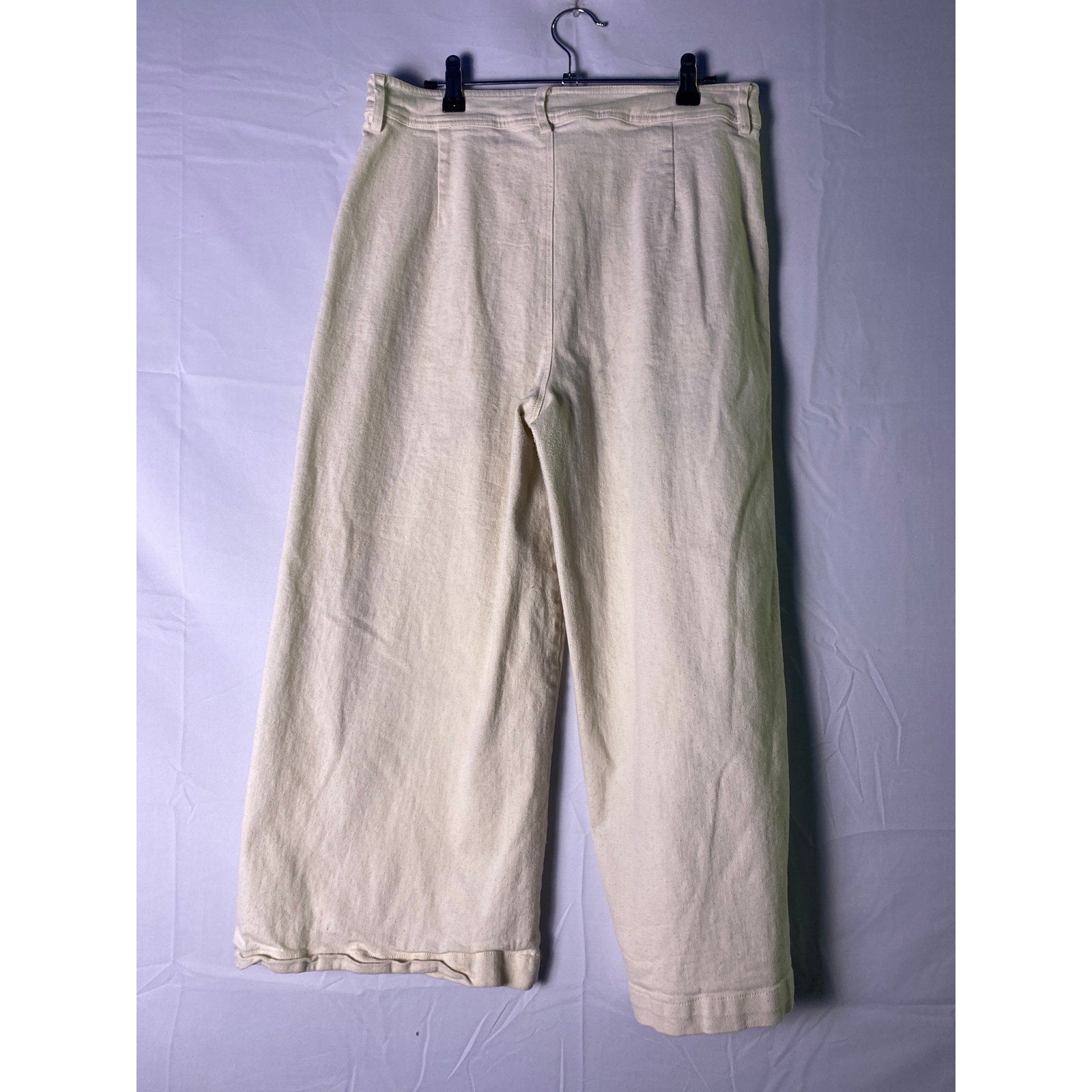 Alya Franchesca's Button Fly Cropped Wide Leg Pants Ivory Women's Size Large