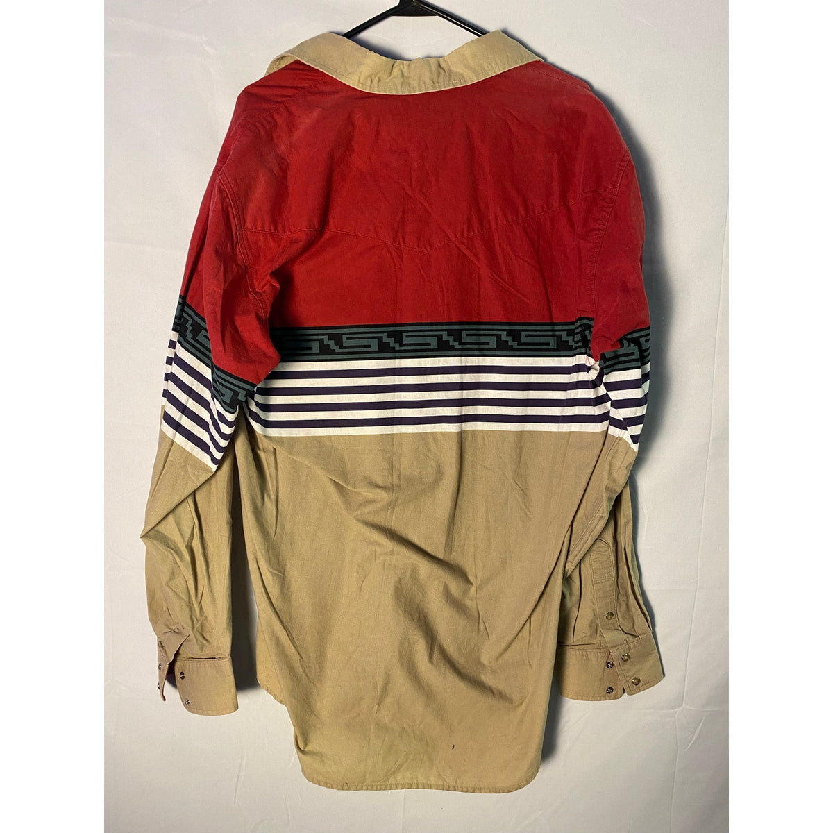 Roper Button Pearl Snap Shirt Multicolor Long Sleeve Brown Red Striped Size XL