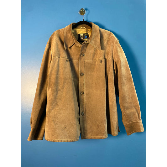 Breier Duton Hammered Leather Suede Brown Button Up Jacket Men's Size Large