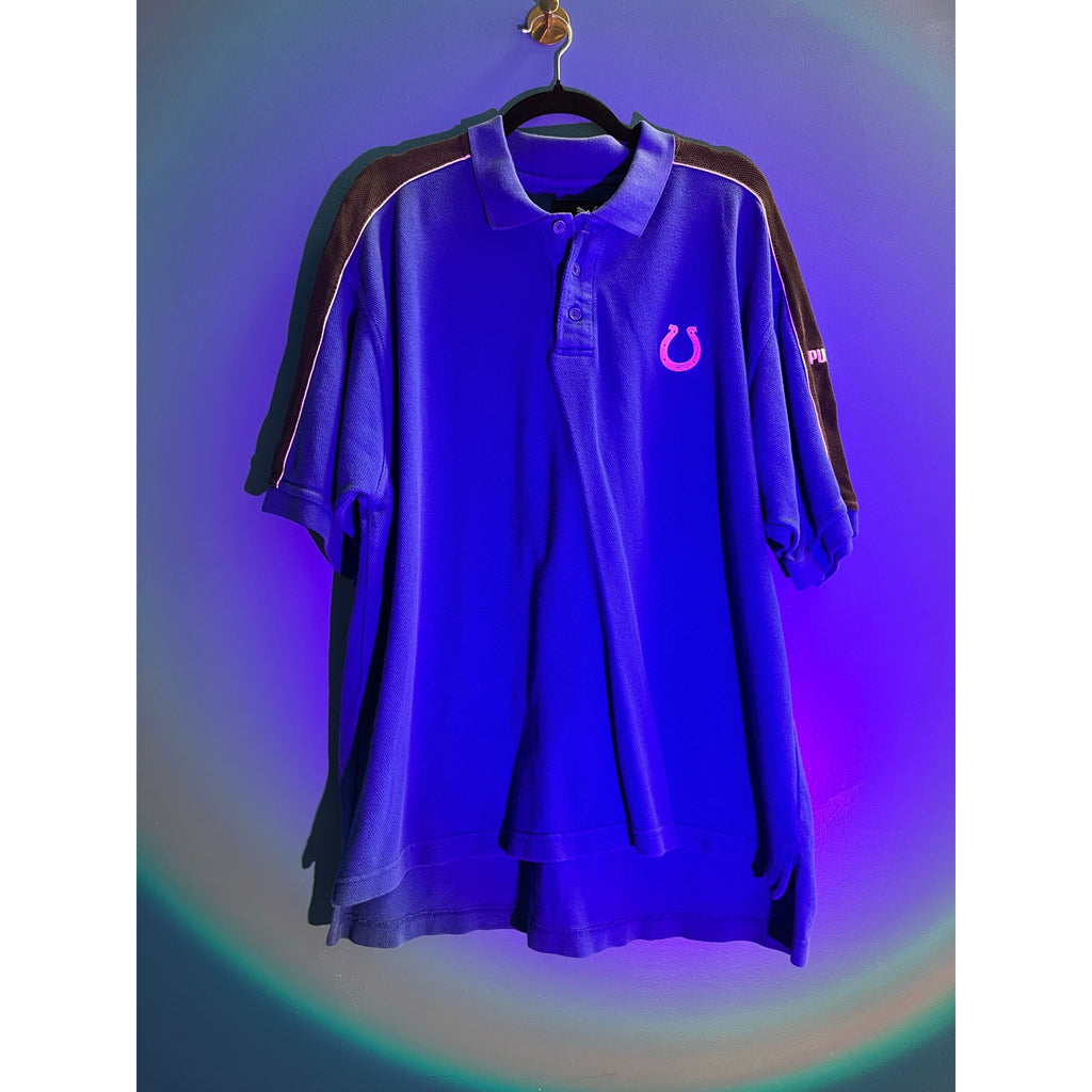 Puma Colts Logo Short Sleeve Polo Shirt Blue Black Men's Size XL