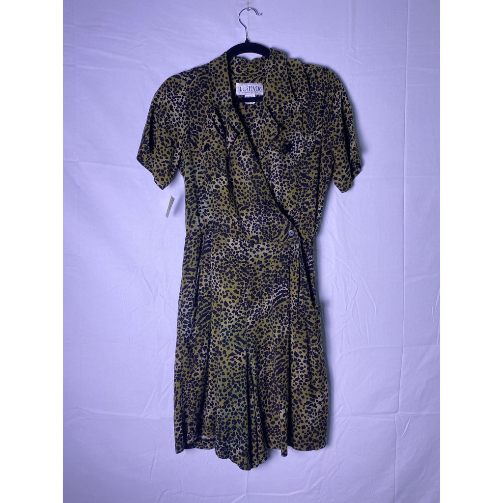 Vintage 80s-90's Women's RJ Stevens Cheetah Print Romper Green Black Women's 8