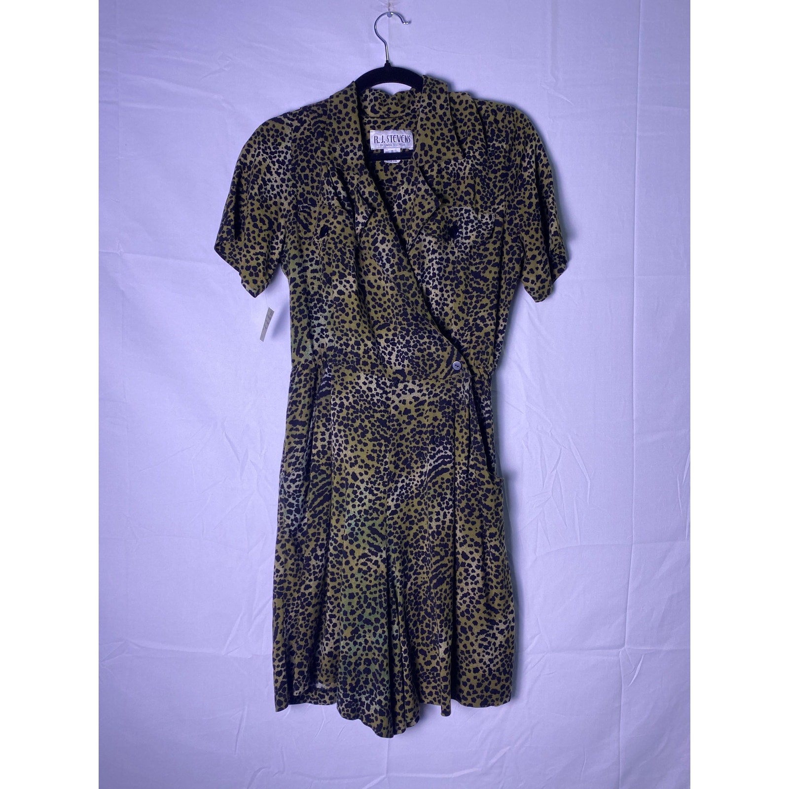 Vintage 80s-90's Women's RJ Stevens Cheetah Print Romper Green Black Women's 8