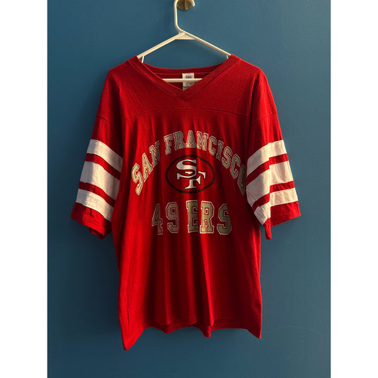 Vintage Logo 7 NFL San Francisco 49ers Jersey Shirt V-neck Men's Size Large