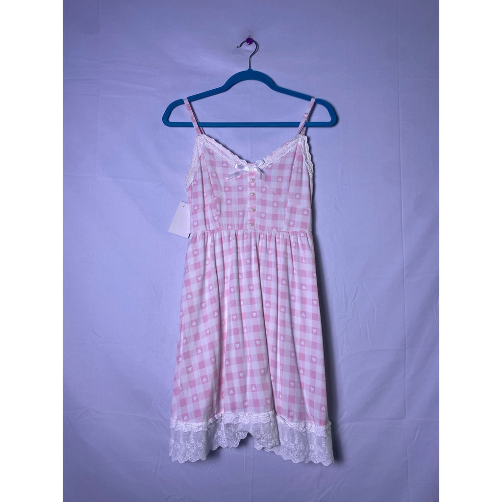 Heart Gingham Pink Print Dress