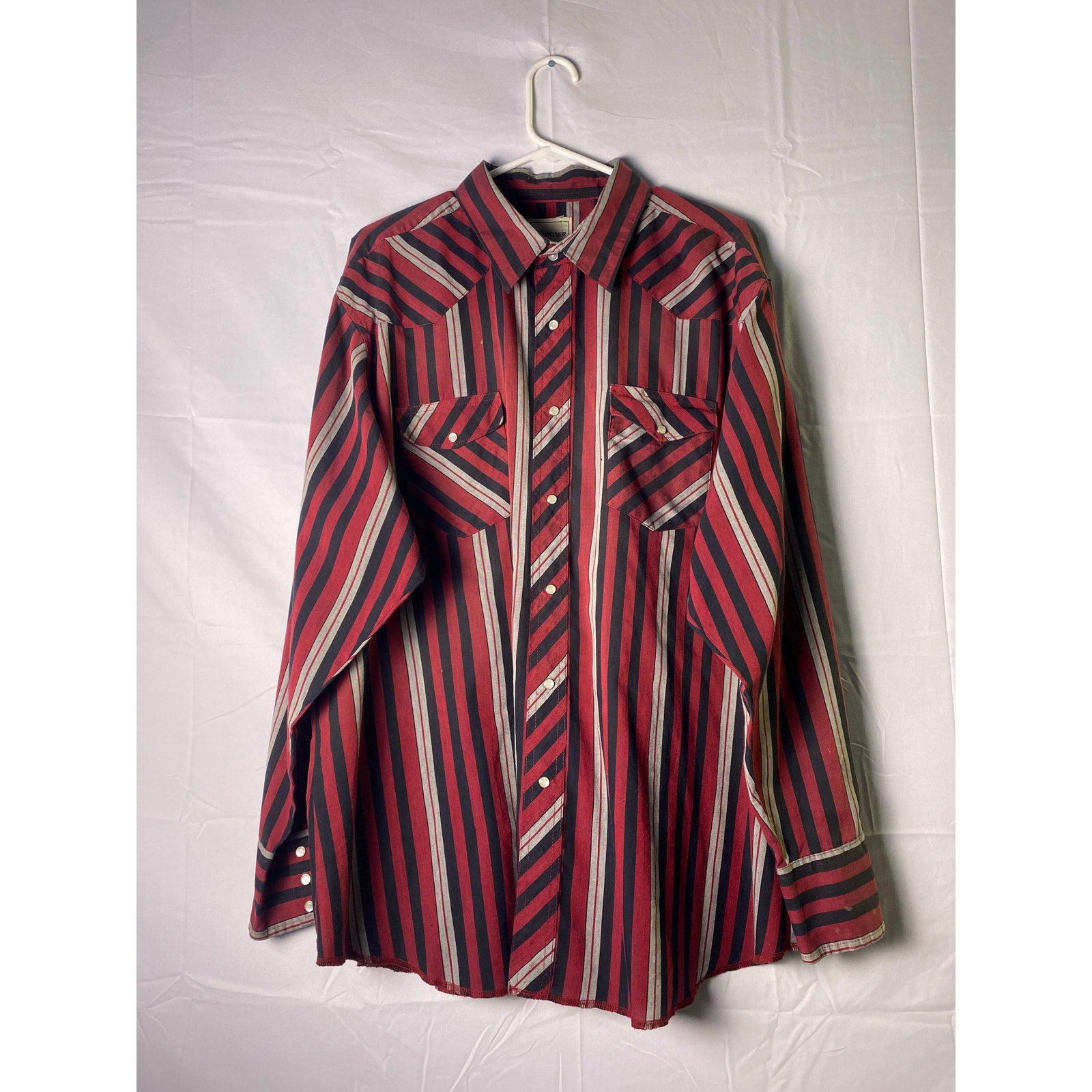 Wrangler Red Black Gray Western Rockabilly Pearl Snap Button Up Shirt Mens Large