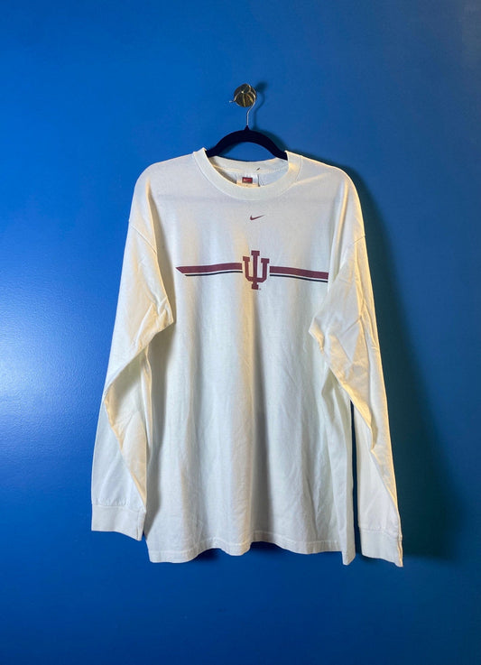 Nike IU INDIANA Hoosiers Logo Print Long Sleeve White Shirt Men's Size Large