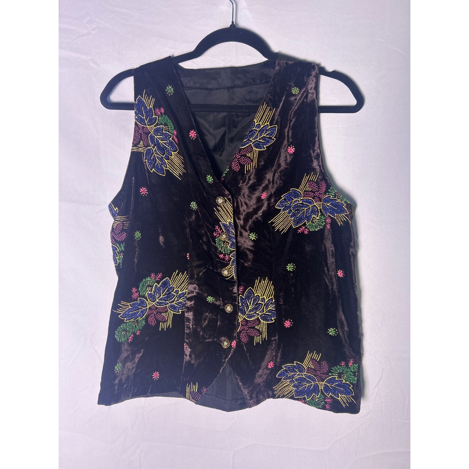 Vintage Purple Floral Vest Painted Jacket Women's Size Medium