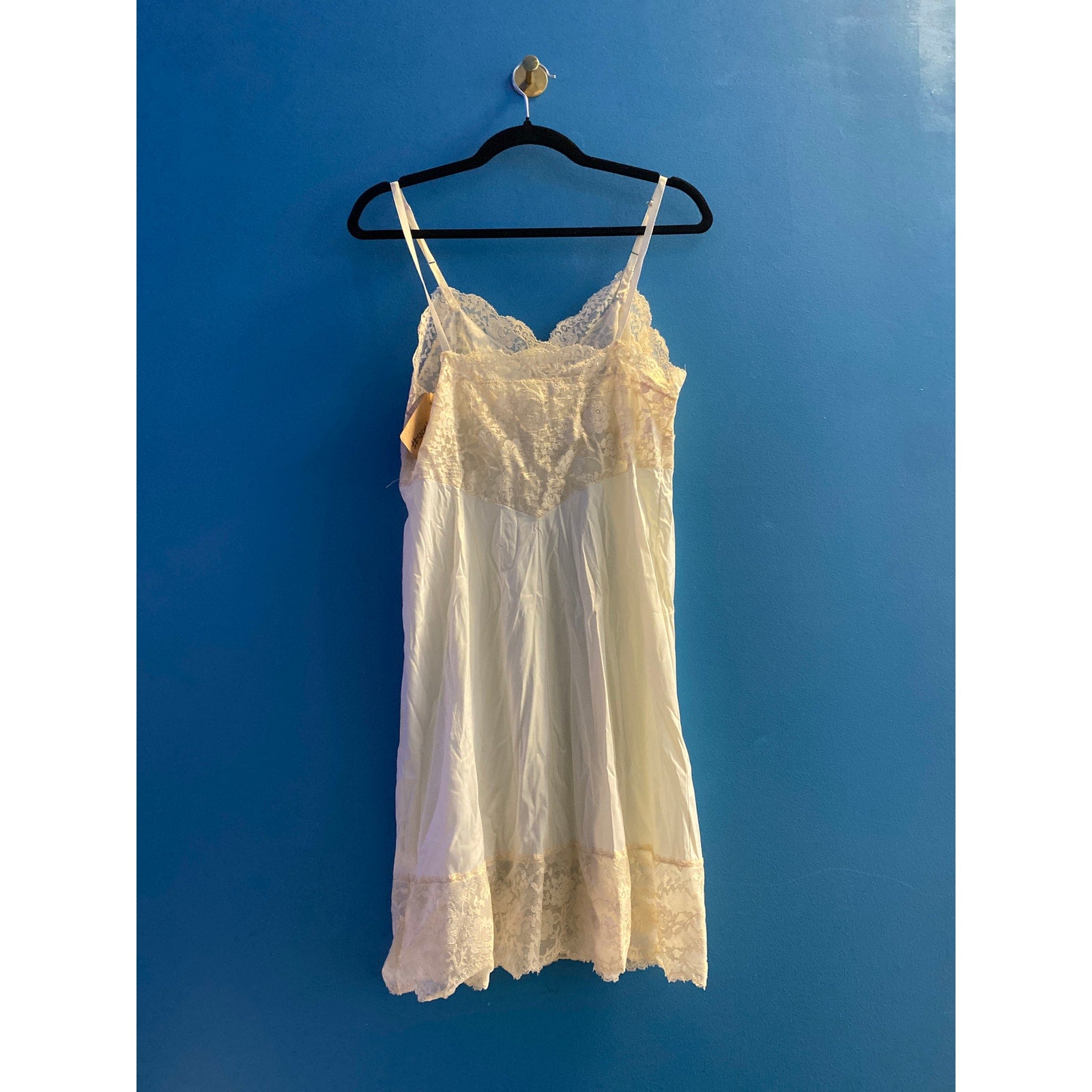 Vintage Nightgown Slip White Lace Dress Sweetheart Neckline Women's Size M/L