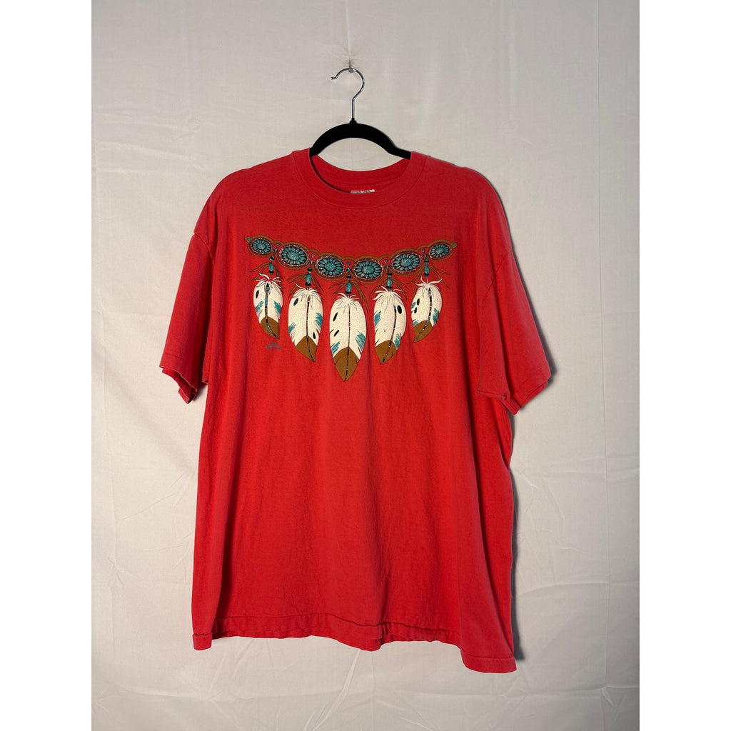 Vintage 90s Streetwear Native American Graphic Print Red Shirt Men's Size 2XL&nbsp;