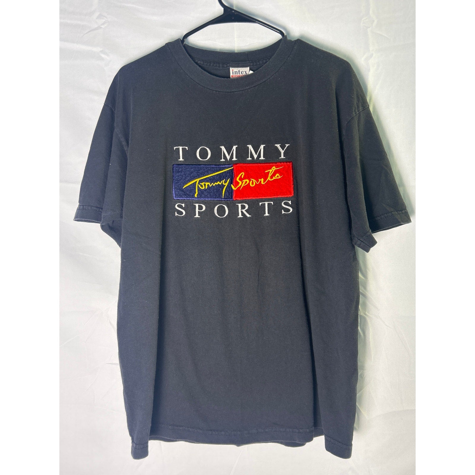 Vintage Tommy Sports Embroidered Black T-shirt Men's Size XL