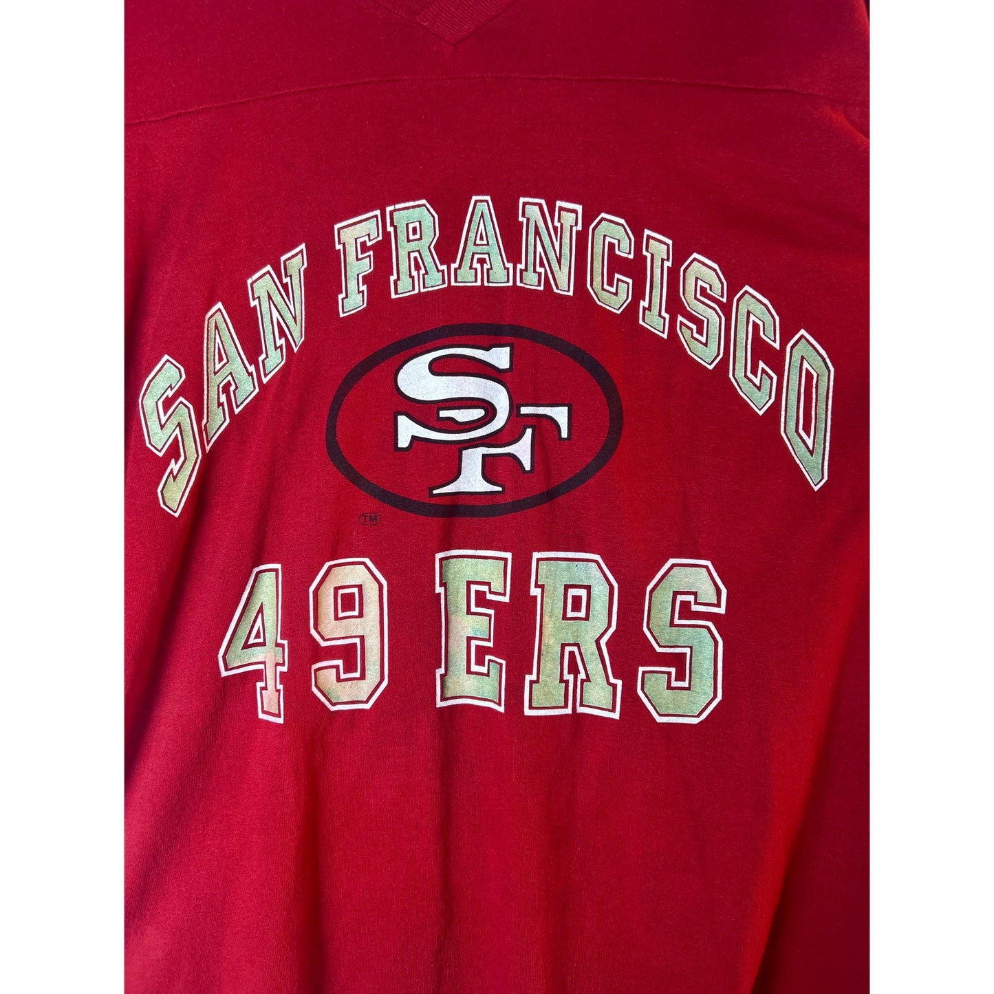 Logo 7 SF San Francisco 49ERS Red White V-neck Shirt Men's Size Large