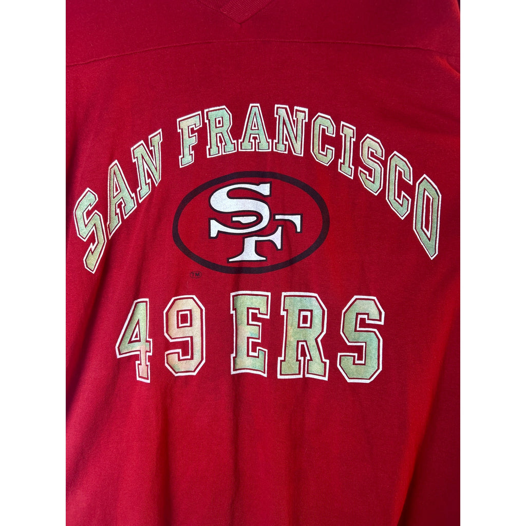 Logo 7 SF San Francisco 49ERS Red White V-neck Shirt Men's Size Large