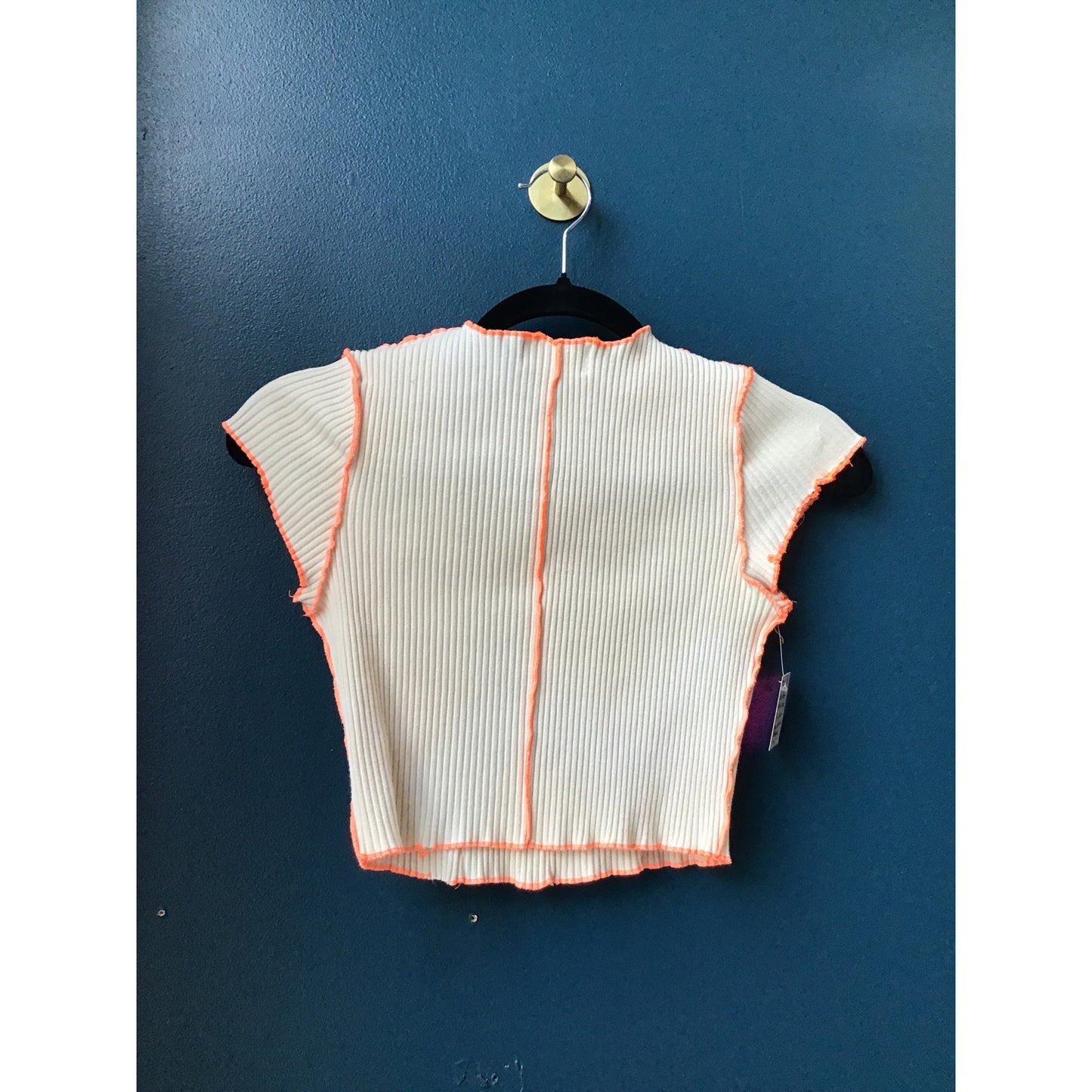 Cider Cream Rib Knit Crop Top w/ Neon Orange Reverse Stitching Women's Medium