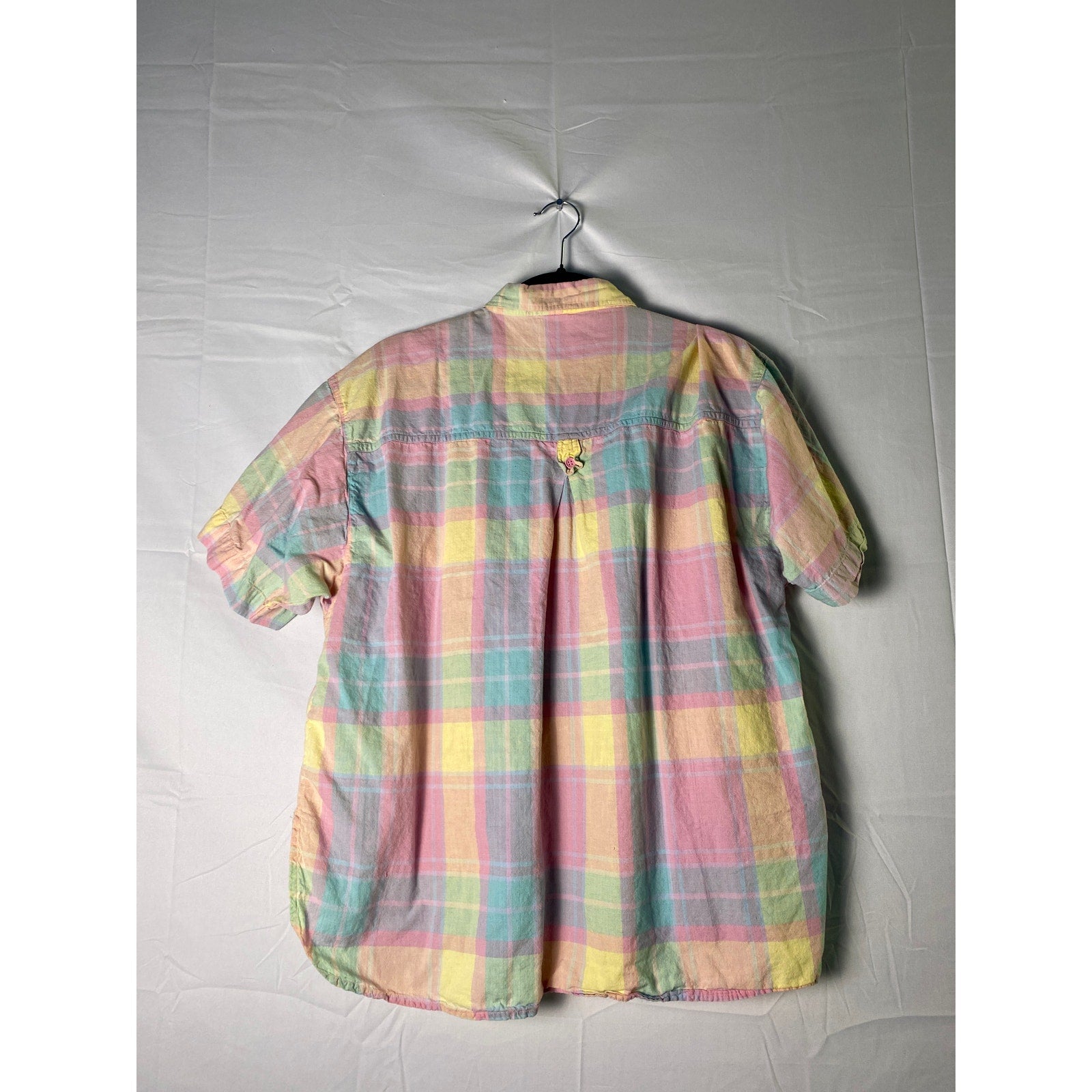 Vintage 80s 90s Helhy II Pastel Plaid Short Sleeve Cotton Button Up Women 18W/38