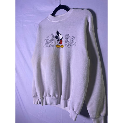 90s Vintage Mickey Mouse &amp; Friends Embroidered Crewneck White Sweatshirt Medium