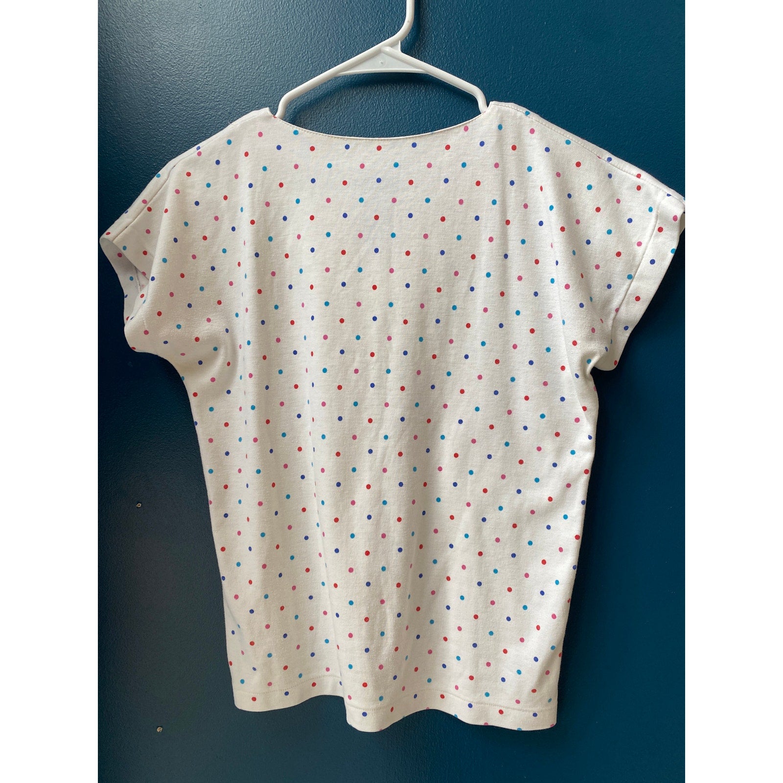 Vintage 80s Polka Dot Multicolor Dolman T-Shirt Short Sleeve Size Small