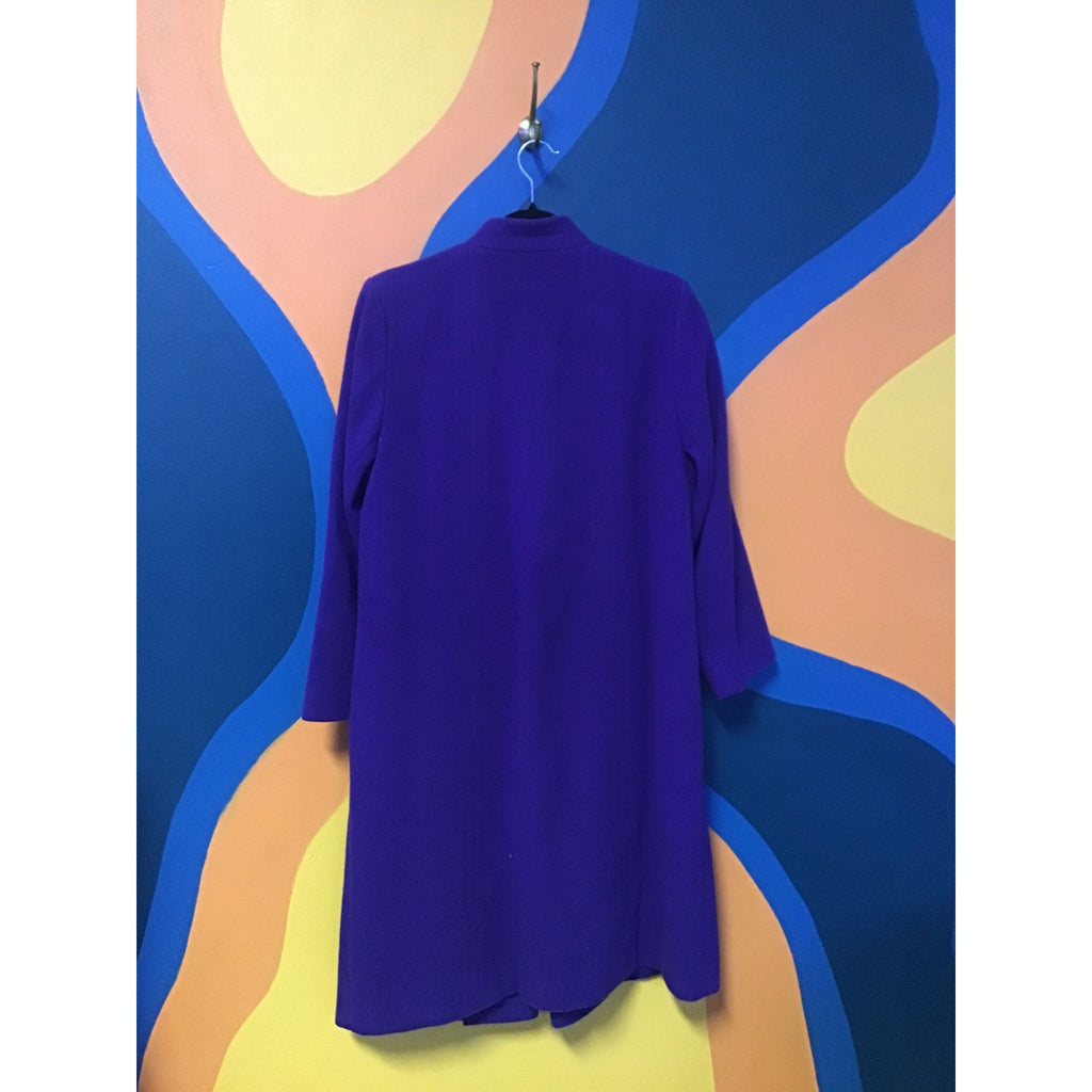 KAREN Purple Long Button Up Coat Jacket Womens Size Small Petite