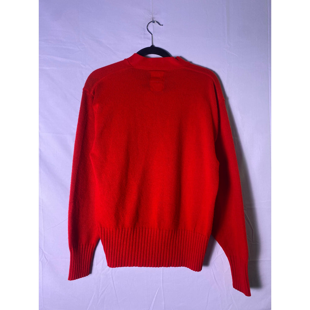 Vintage 60s Sand Knit Varsity Acrylic Red Knitted Sweater V-neck Pullover Large