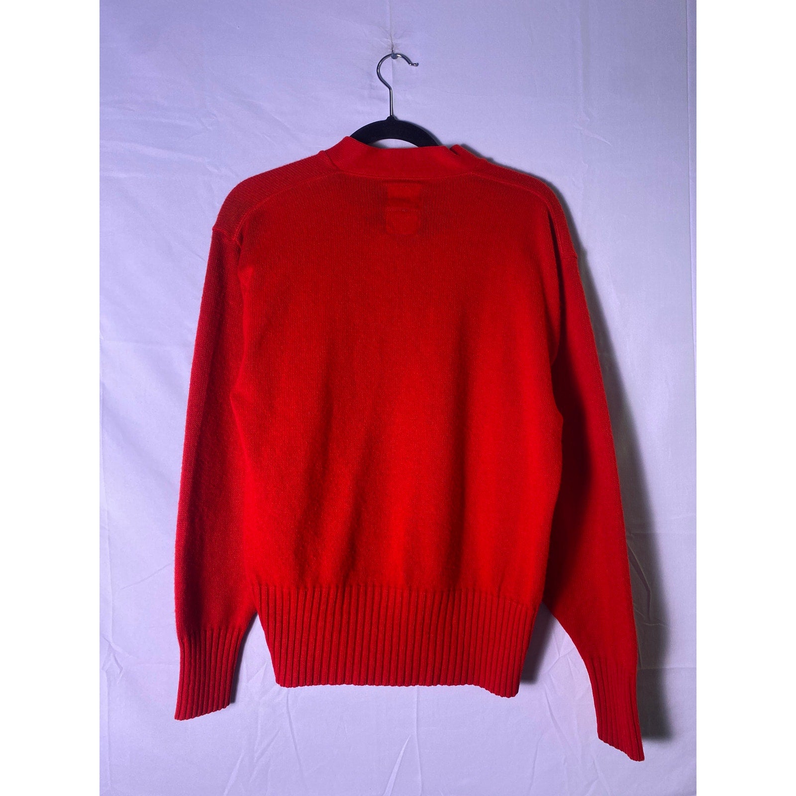 Vintage 60s Sand Knit Varsity Acrylic Red Knitted Sweater V-neck Pullover Large