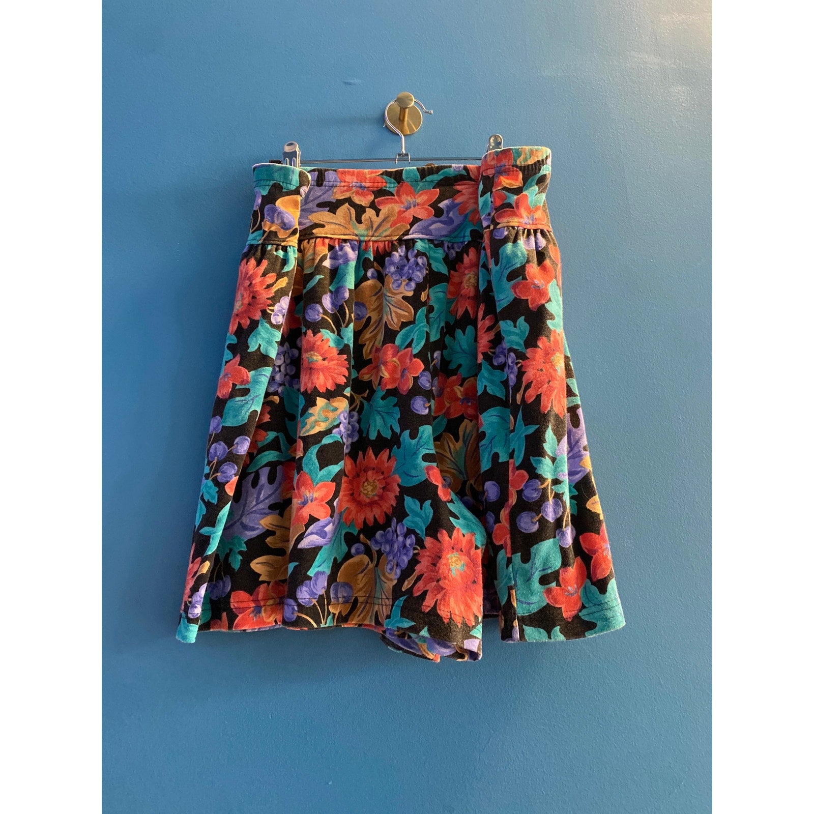 Vintage Jaclyn Sport Multicolor Floral Leaves Berries Print A-line Skirt 2X-3X