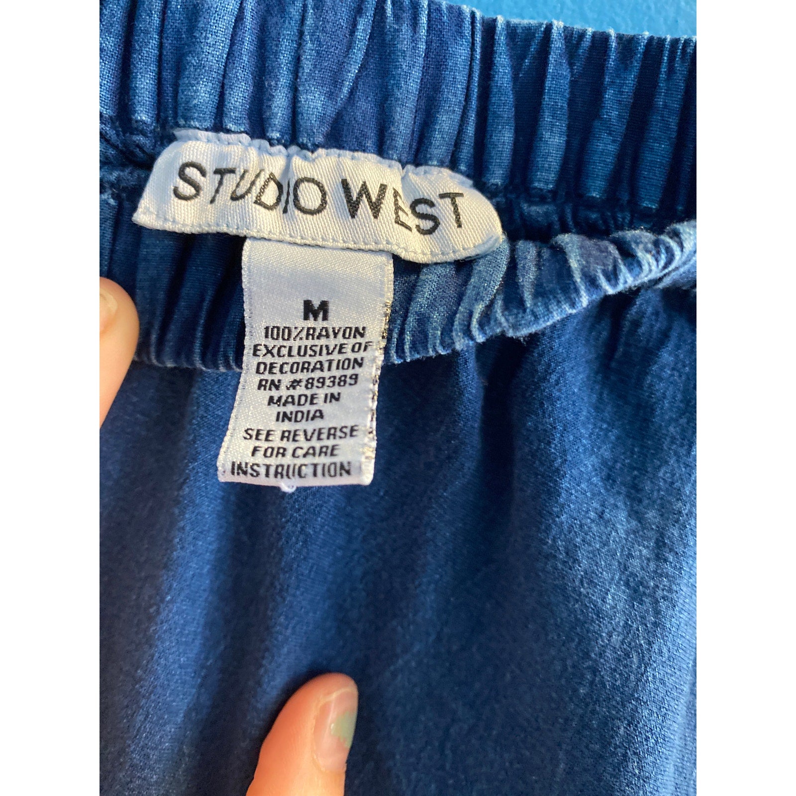 Y2K Studio West Blue Tiered Midi Flare Skirt Pull On Women's Size Medium