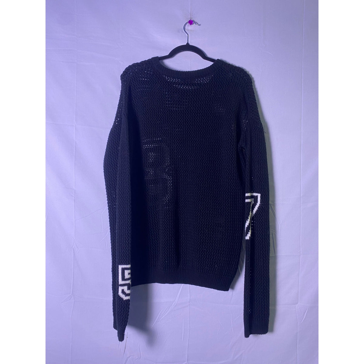 Yoki #8,3,5,7,6 Print Black Knit Sweater Crewneck Pullover Men's Size 2XL