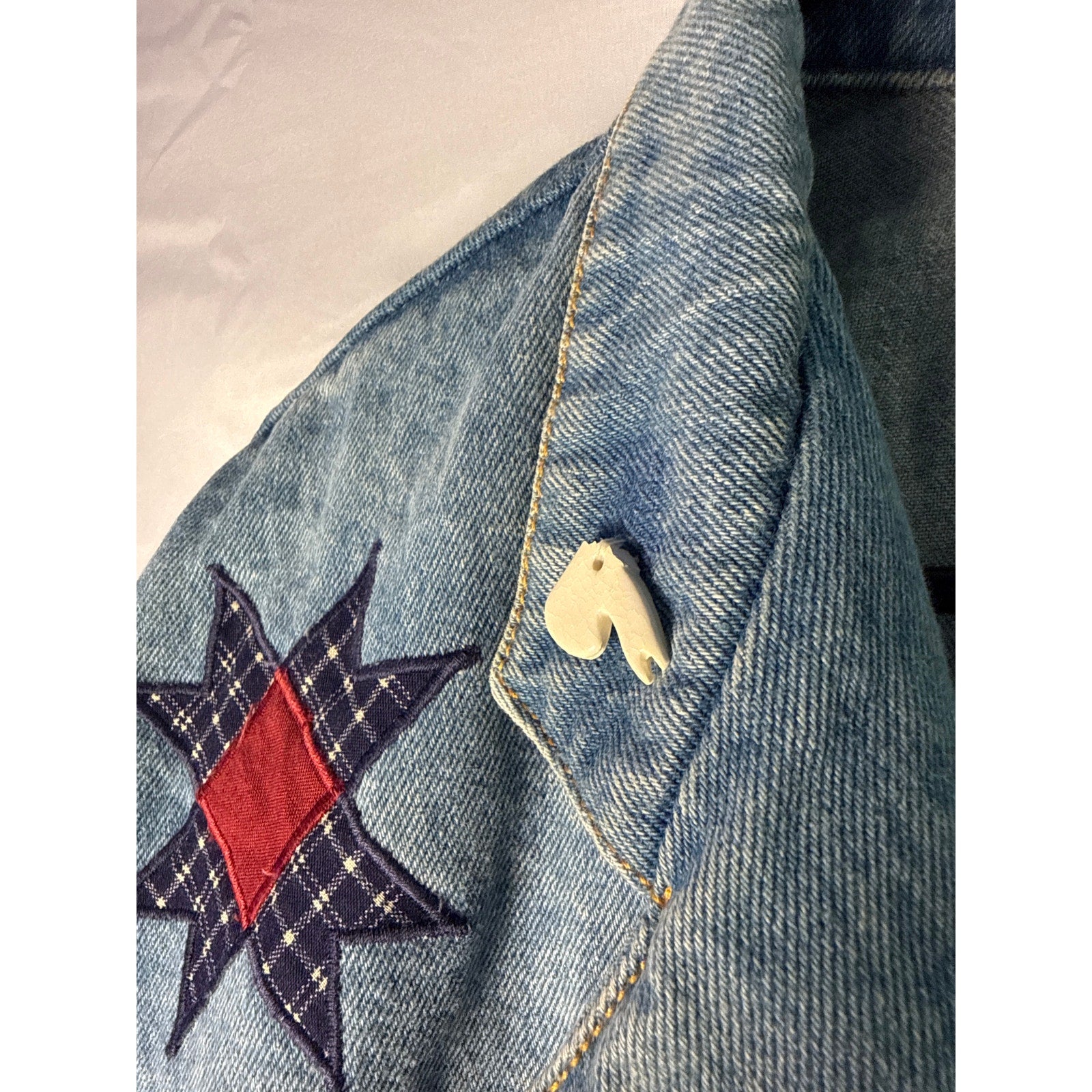 Vintage Sun Belt Denim Patchwork Two-Buttons Denim Jacket Women's Size Medium