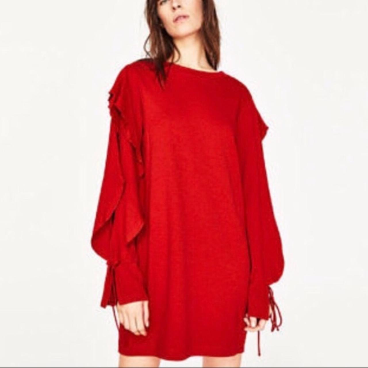 Zara Red Open Sleeve Ruffled Mini Dress w/ Frill Women's Size Small NWT